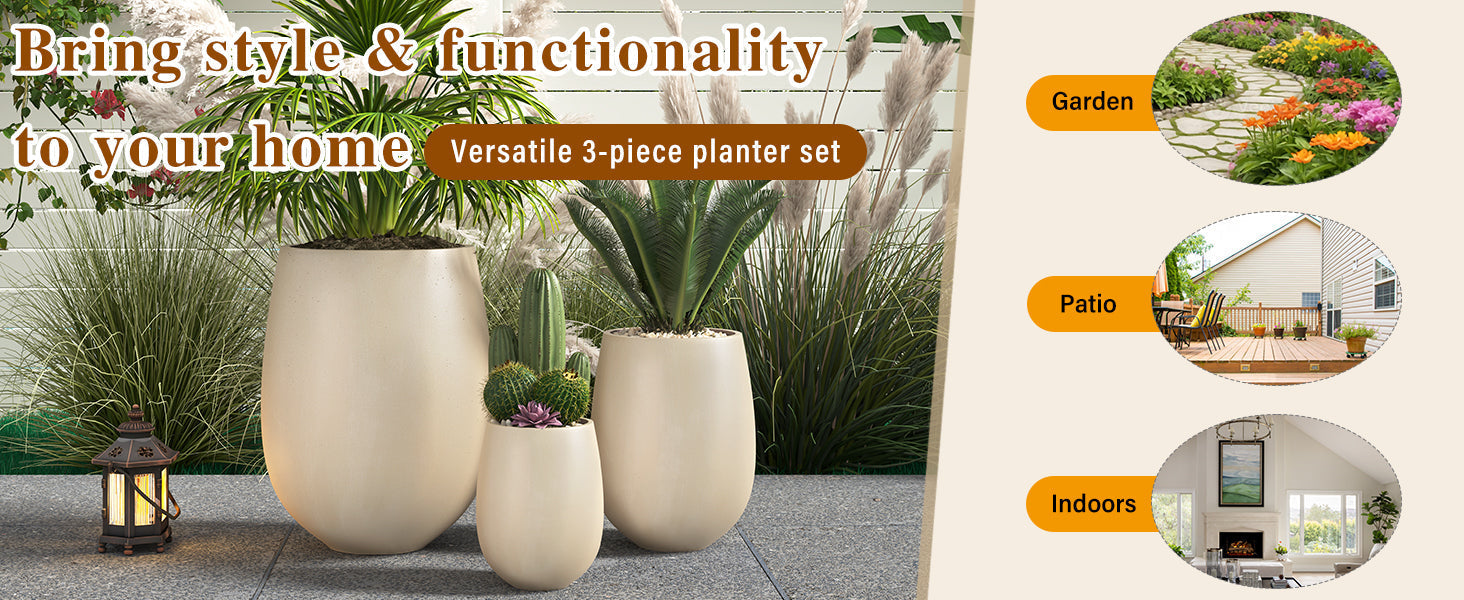 U_STYLE Lightweight Round MGO Outdoor Planter Set - 3 Sizes