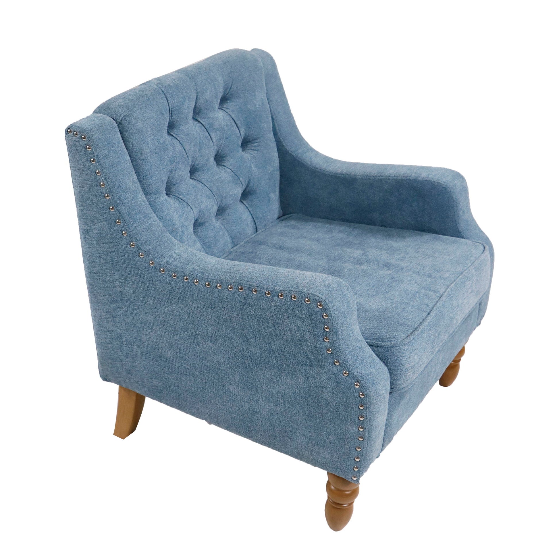Accent Chair, Living Room Chair, Footrest Chair Set With Vintage Brass Studs, Button Tufted Upholstered Armchair For Living Room, Comfy Reading Chair For Bedroom, Reception Room - Best Buy Furniture