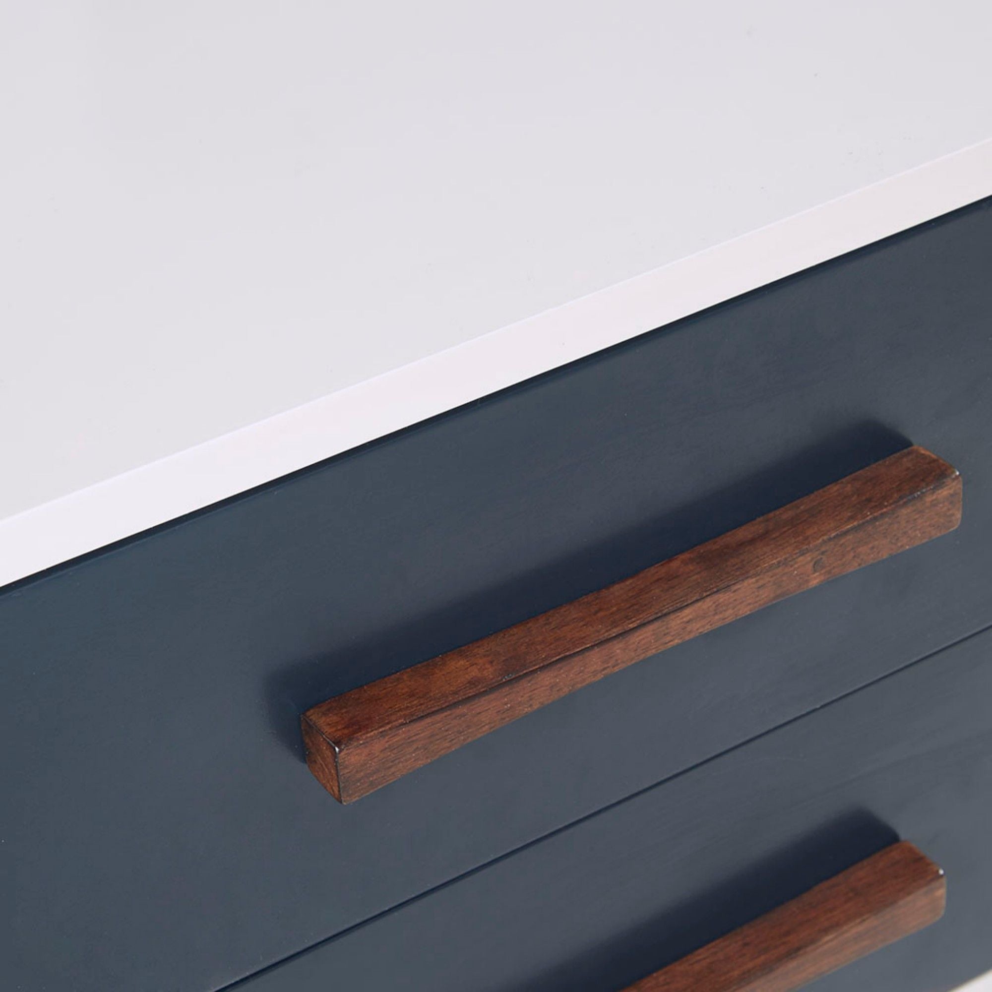 Jeremy - Storage Nightstand With Drawers - Off-White / Navy