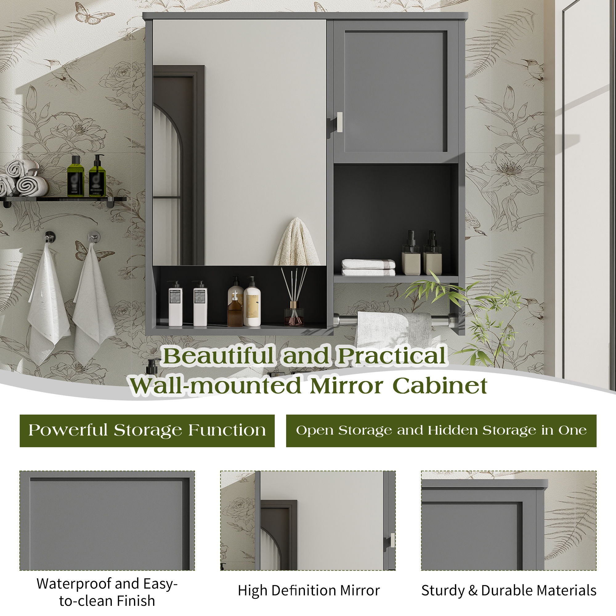 Modern Wall Mounted Bathroom Medicine Cabinet, Bathroom Wall Storage Cabinet With Mirror