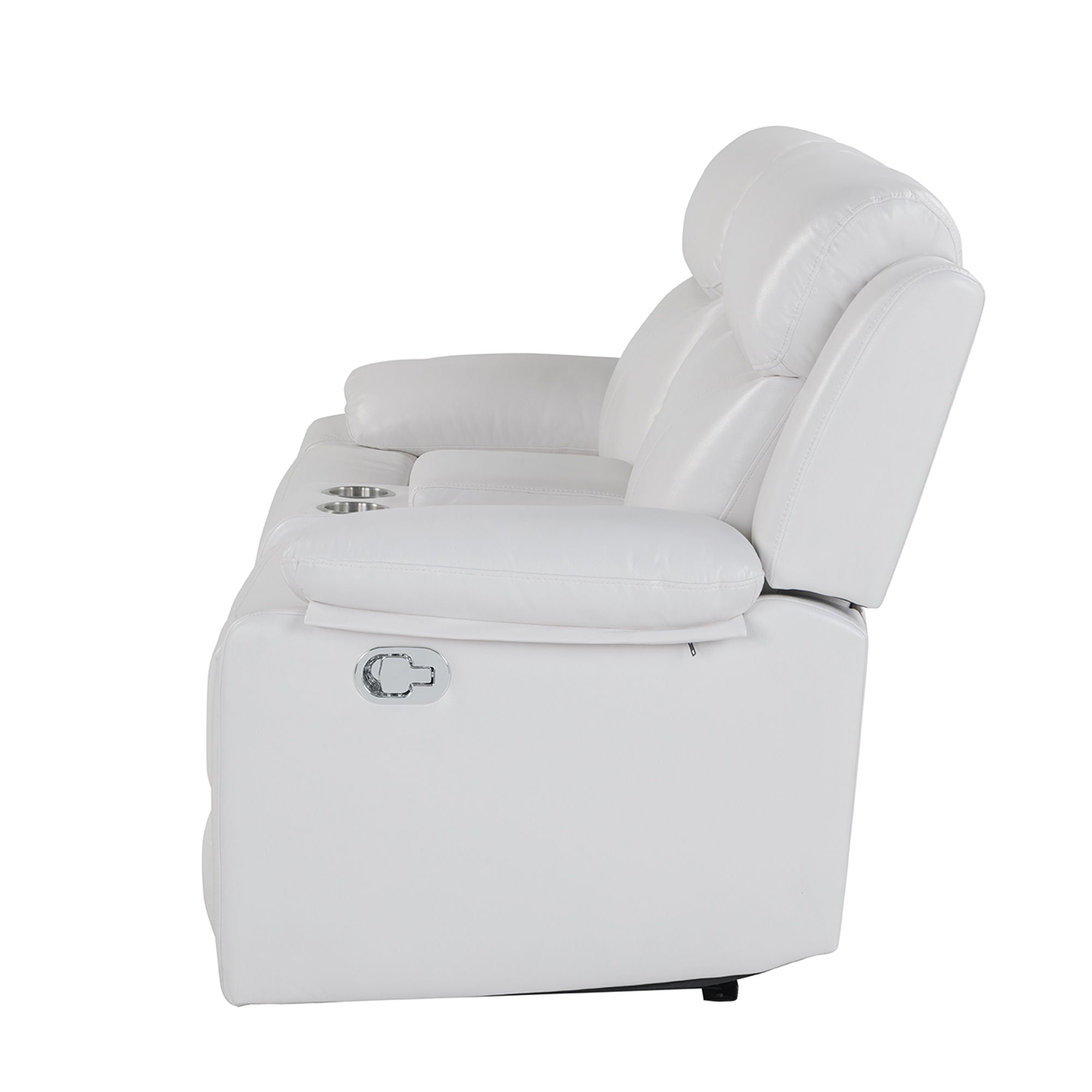 Blanche - Console Reclining Loveseat With LED Lights, Pillow Top Arms, Manual Recline, 2 Cupholders - White