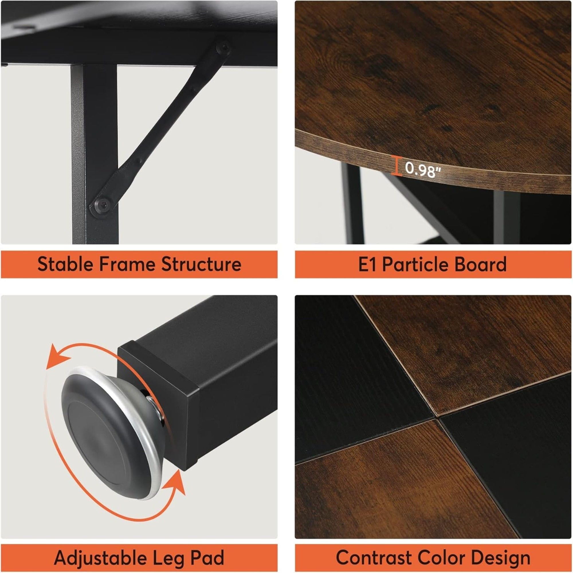 Round Dining Table For 4 With Storage Shelf - Brown / Black