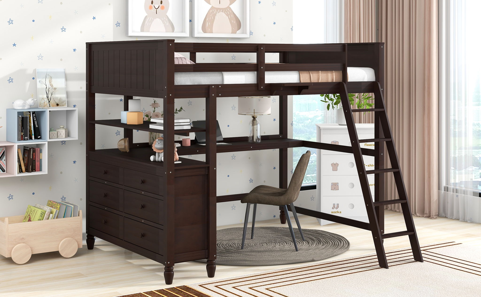 Loft Bed With Drawers With Desk And Shelves