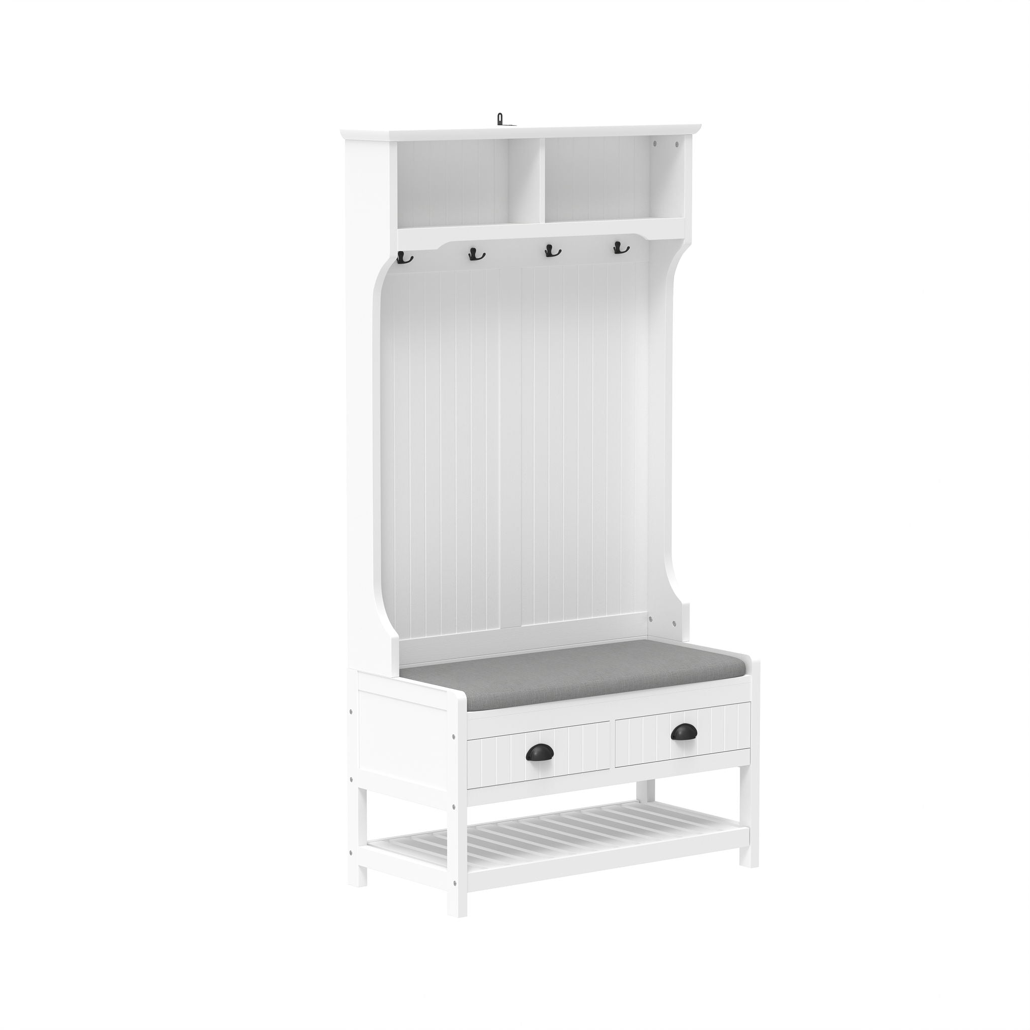 Modern 3 In 1 Hallway Hall Tree With Storage Drawers, Coat Rack, Shoe Rack Bench And Cushion