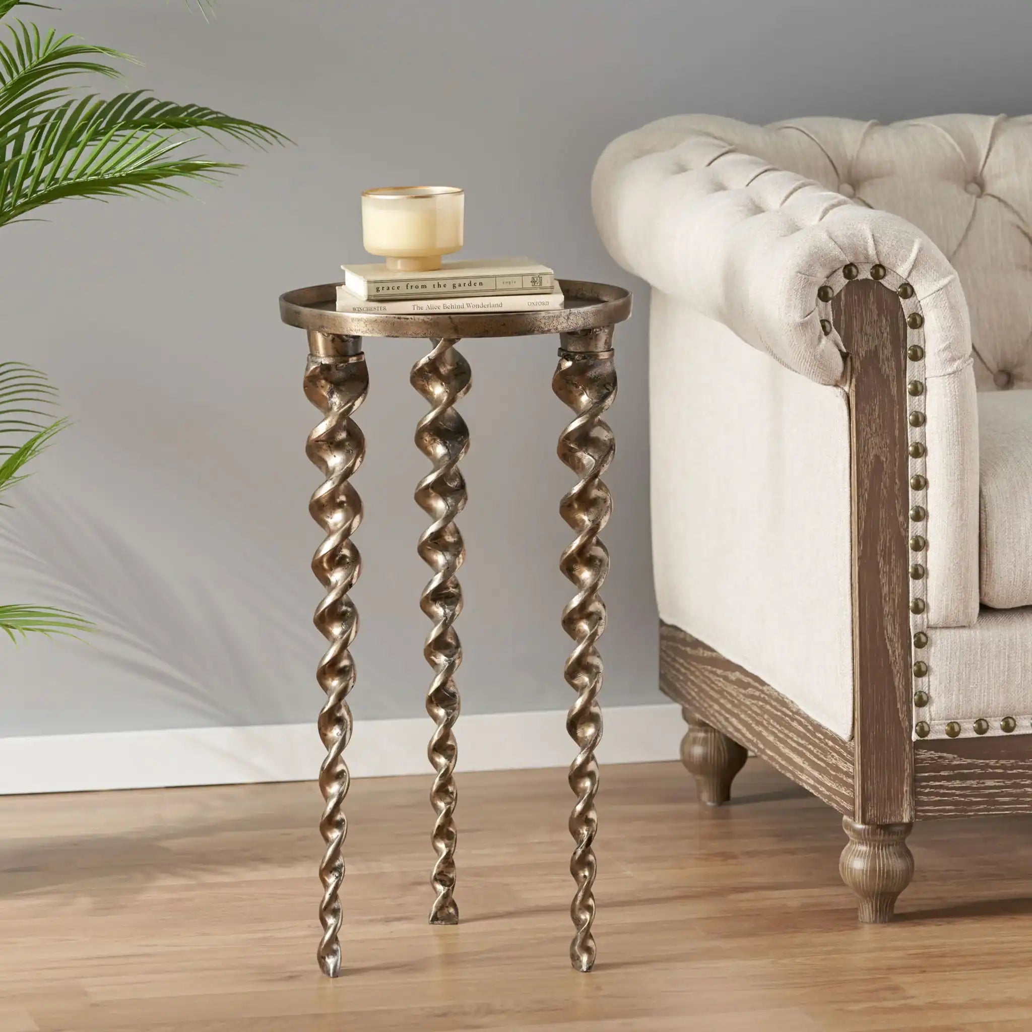 Bohemian Industrial Drill Table L - Antique Brass