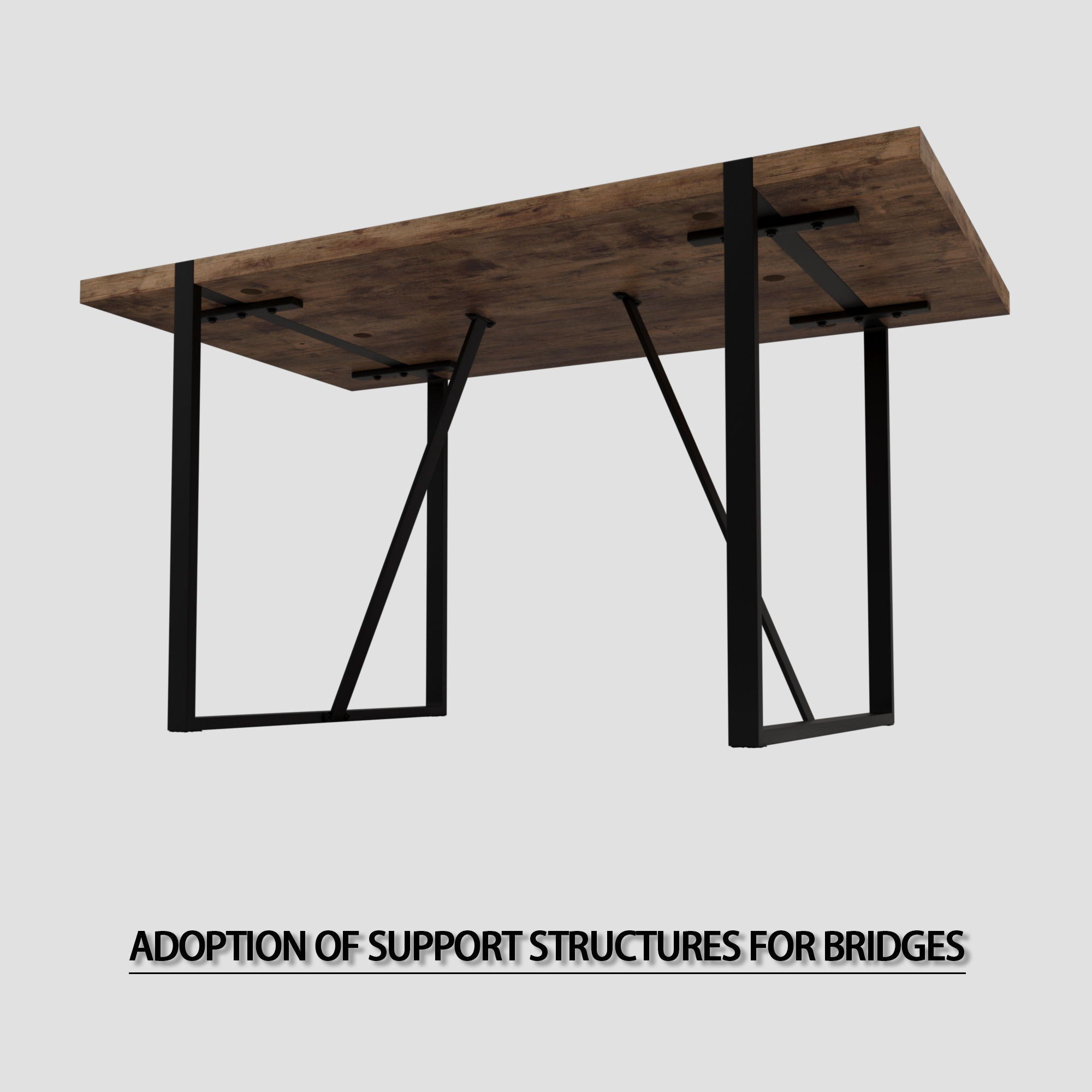 Modern Rural Industrial Dining Table, 55" Rectangular Wood With Metal Legs, Seats 4 - 6 - Wood