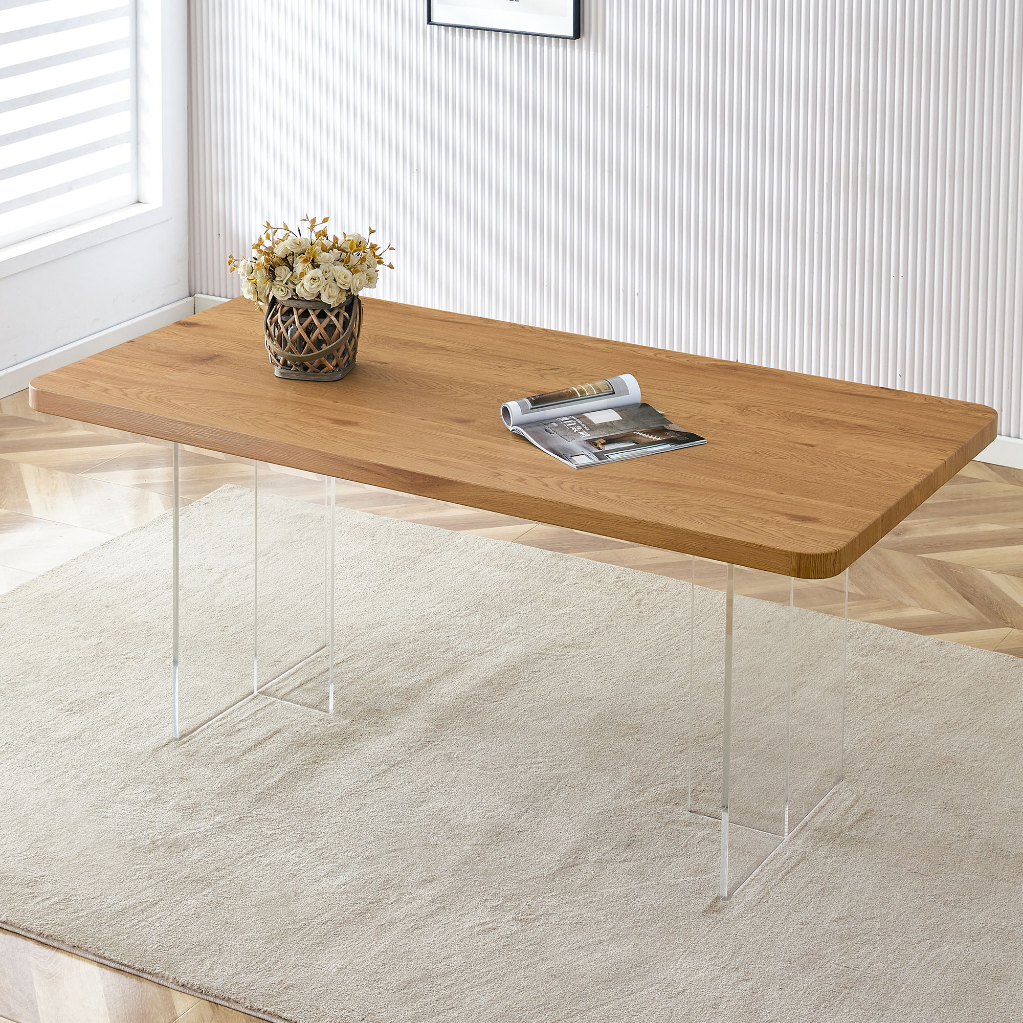 Modern Minimalist Wooden Table With Acrylic Legs