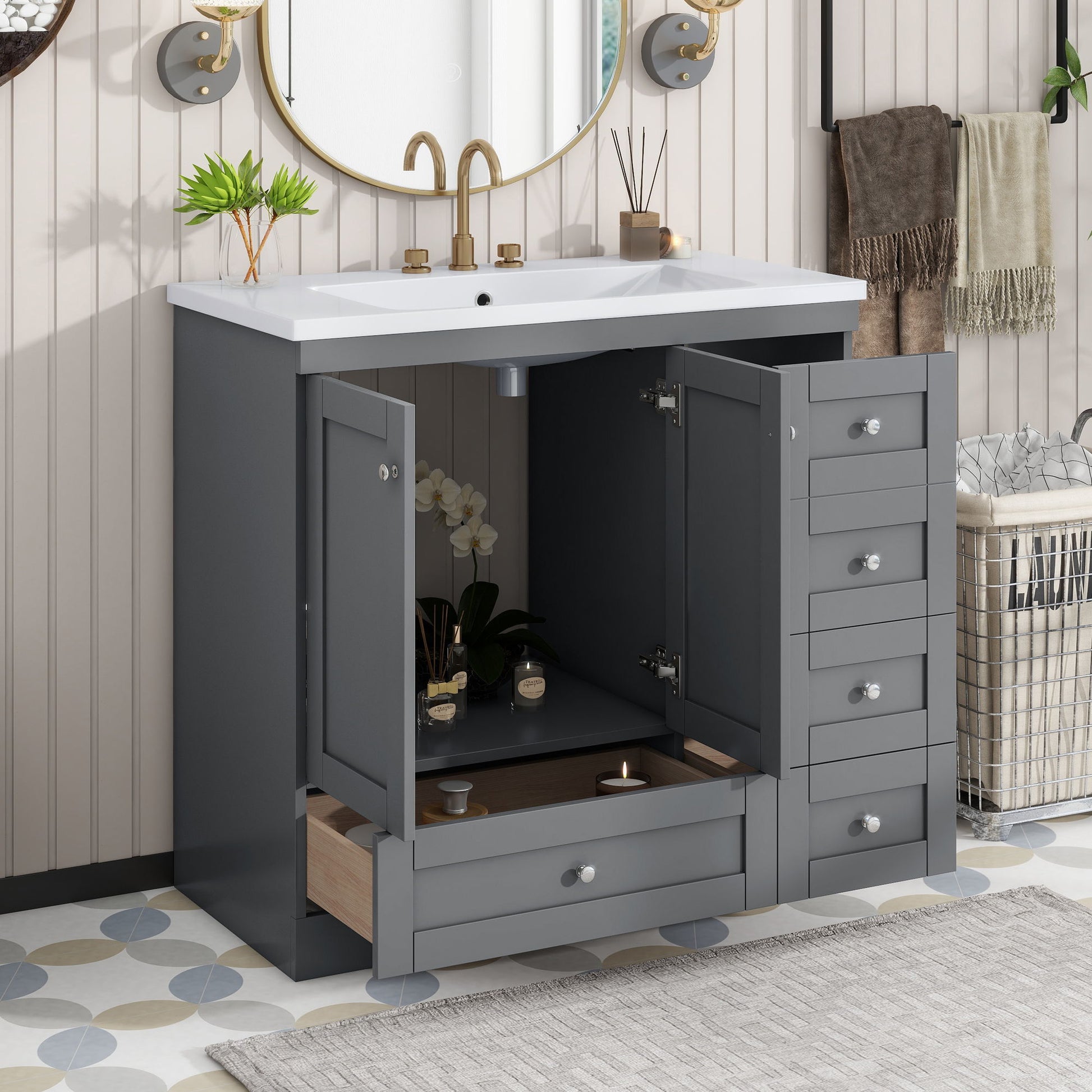 Shaker Free Standing Bathroom Vanity Cabinet With Sink, Soft Close Drawers, Soft Close Doors - Best Buy Furniture