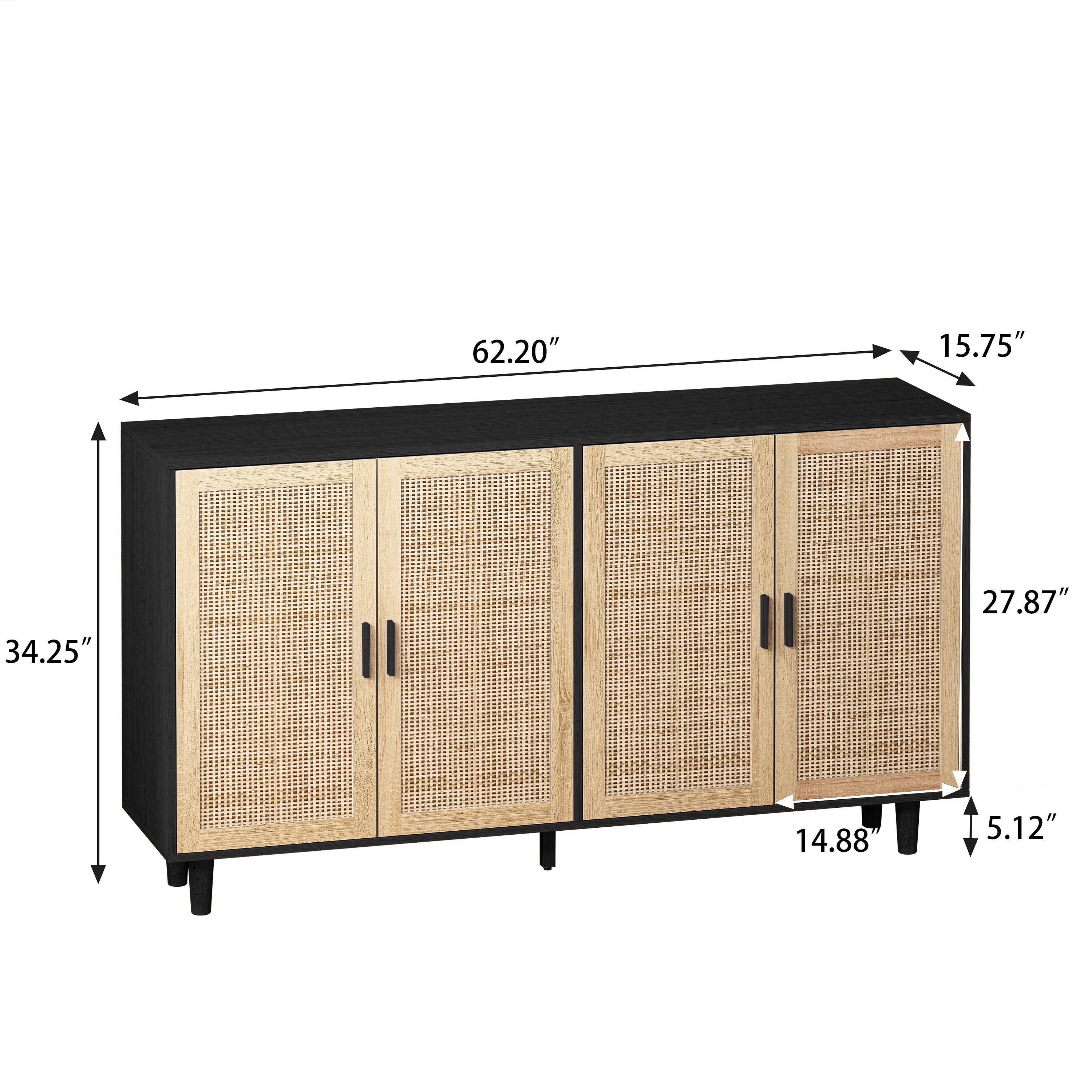 Elegant and Functional 4-Door Rattan Decorative Storage Cabinet
