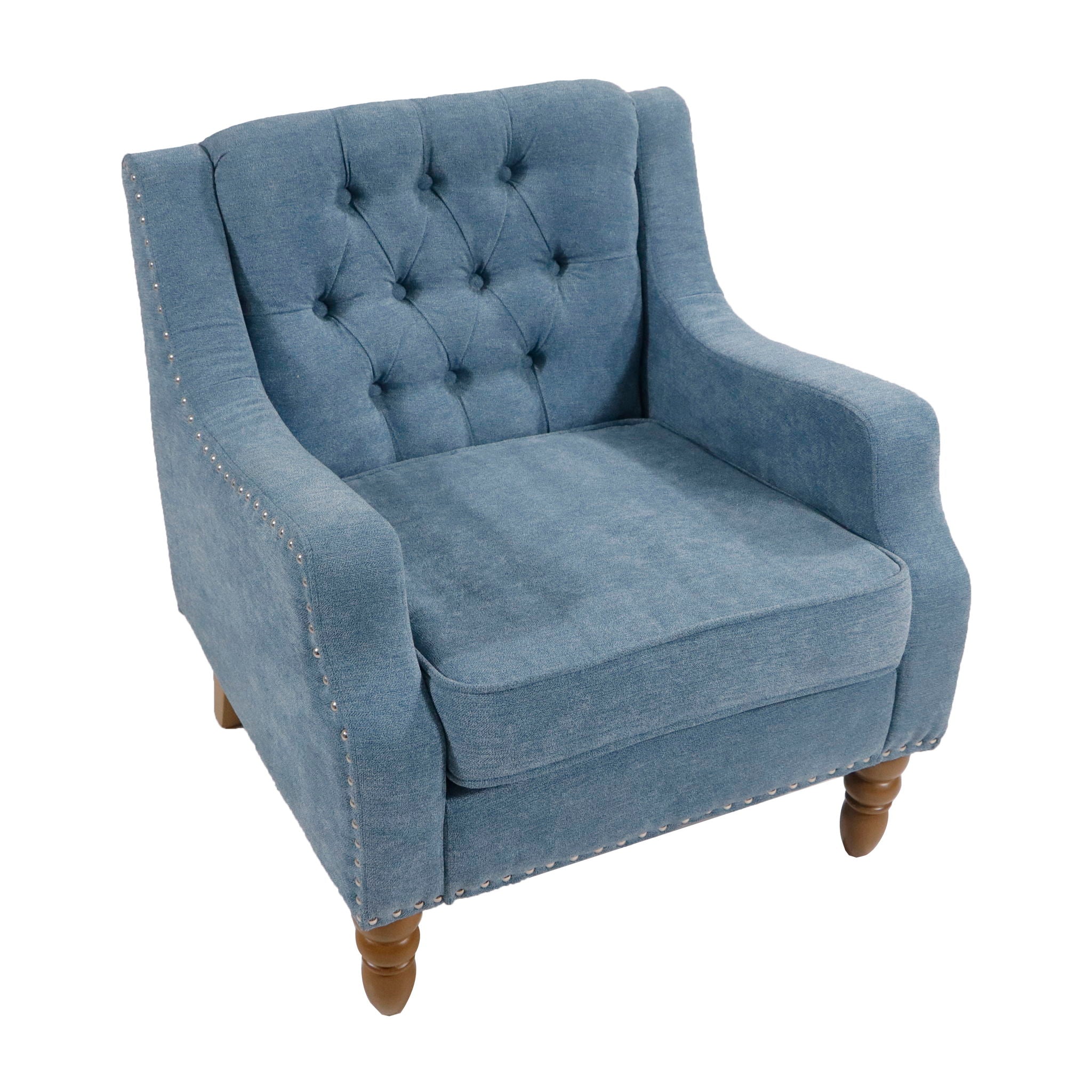 Accent Chair, Living Room Chair, Footrest Chair Set With Vintage Brass Studs, Button Tufted Upholstered Armchair For Living Room, Comfy Reading Chair For Bedroom, Reception Room - Best Buy Furniture