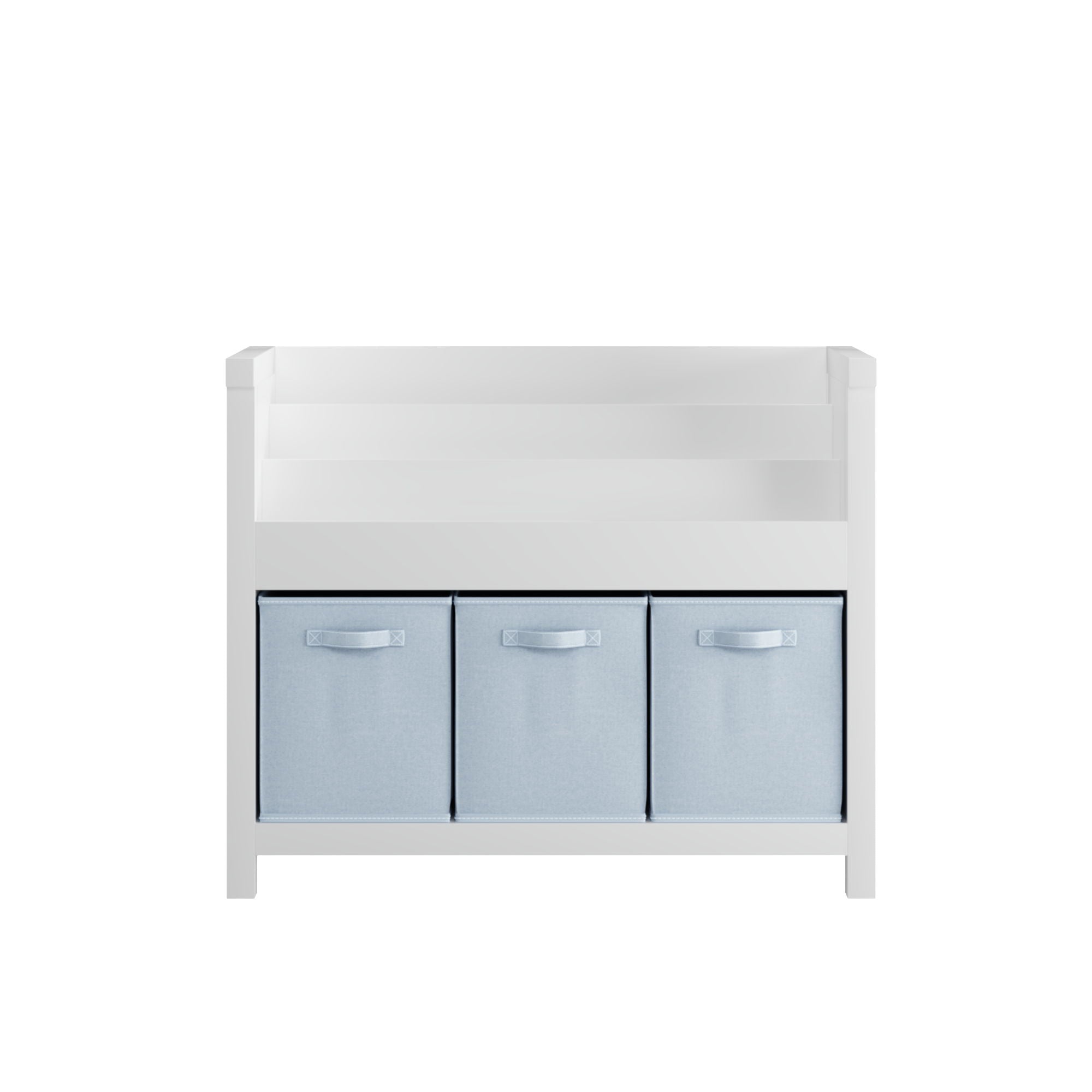 Bookshelf With 3 Tier Front Facing Storage And 3 Bins, Toddler Bookcase For Playroom - White