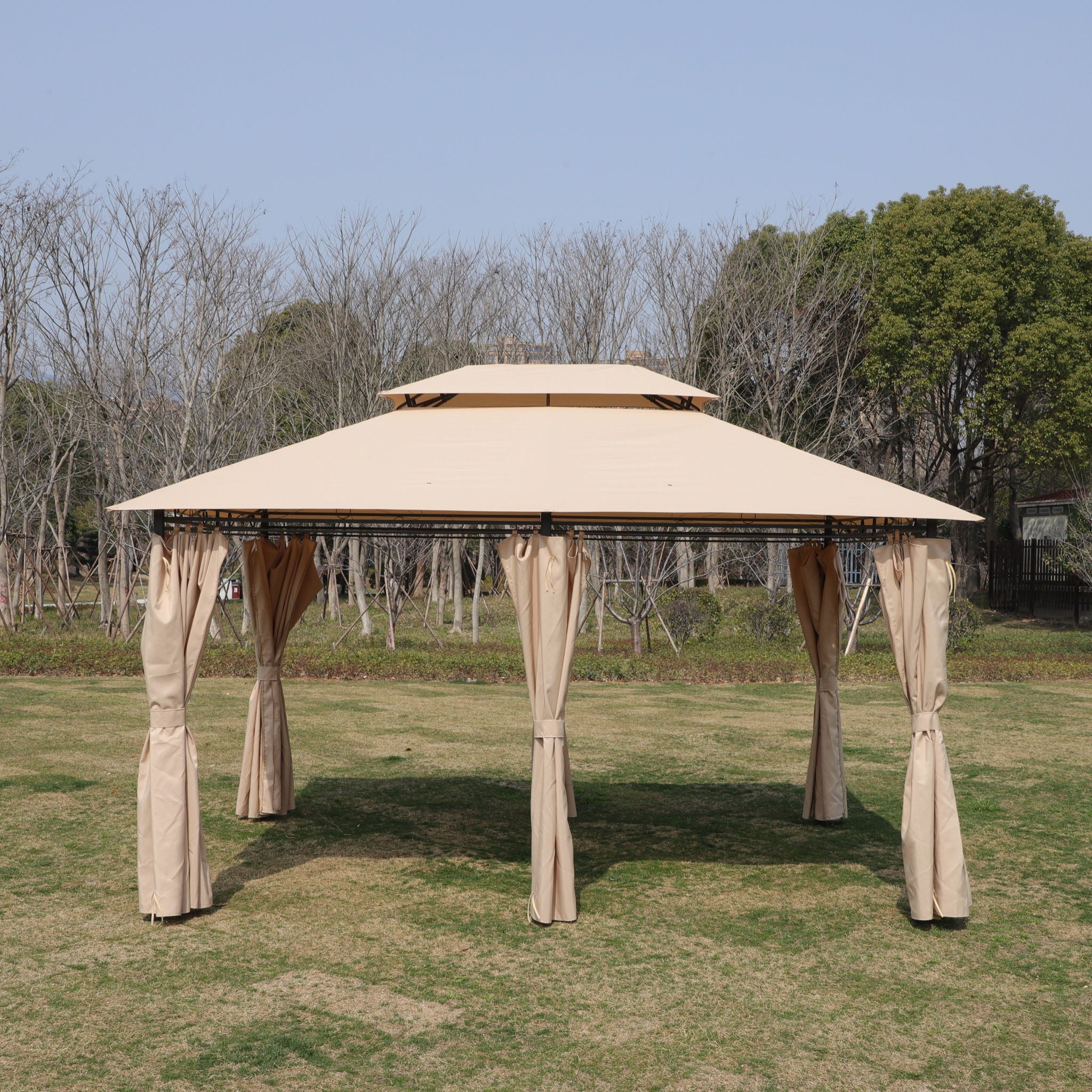 Outdoor Patio Gazebo Tent With Ventilated Double Roof And Sidewall