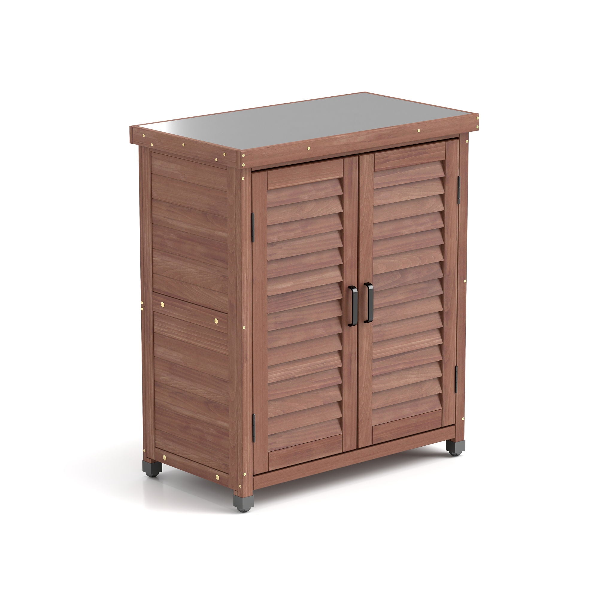 Potting Bench With Storage Cabinet And Metal Table Top For Outdoor