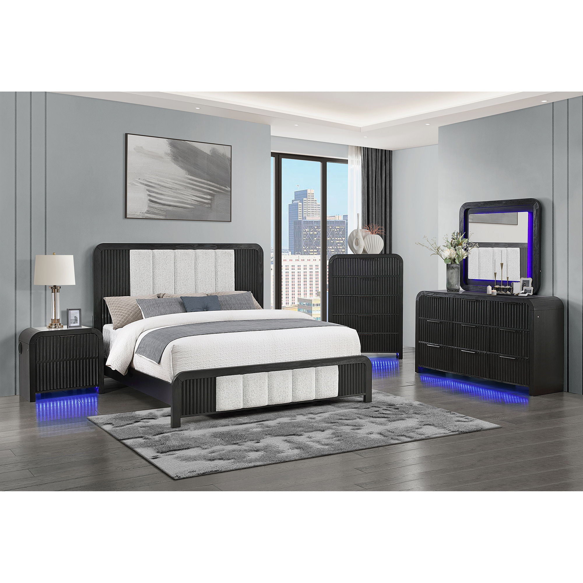 Beverly - Dresser With LED Light, Edge Pulls - White / Black