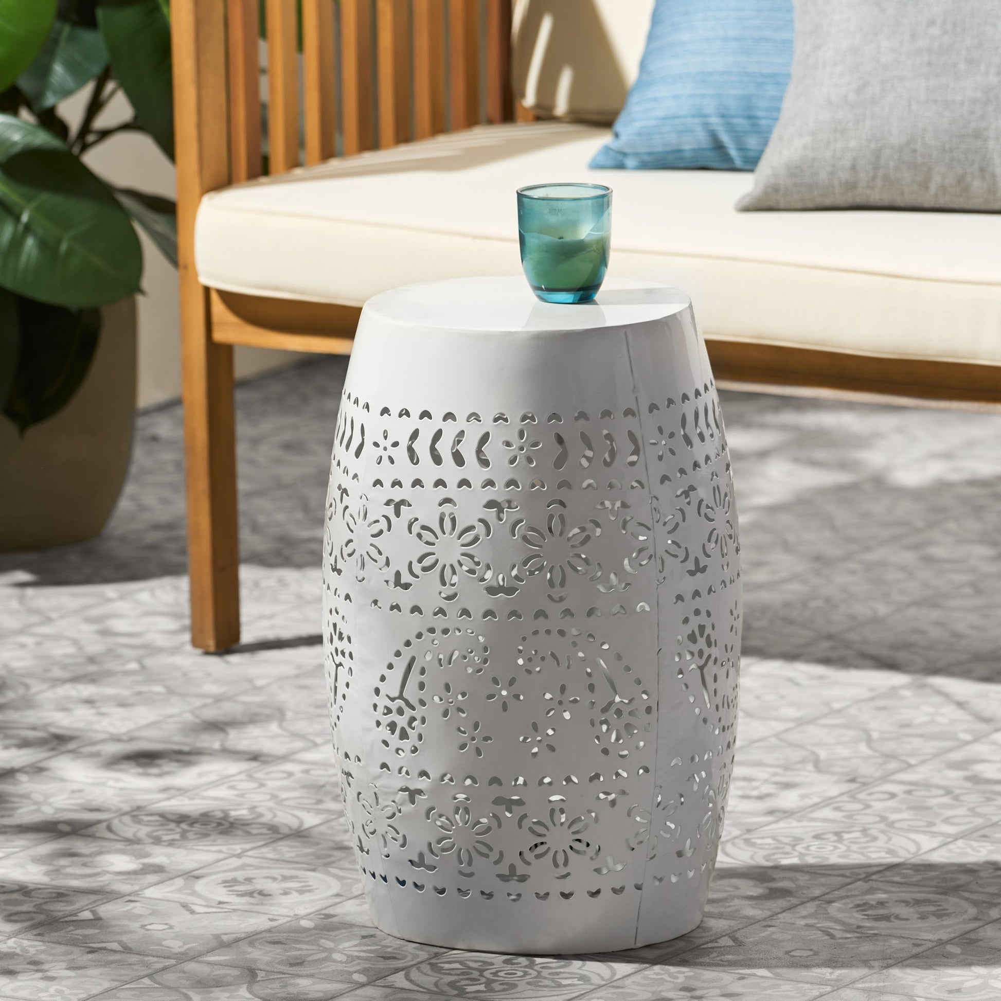 Transitional Ruby - Side Table With Lace Cut Design - White - Best Buy Furniture