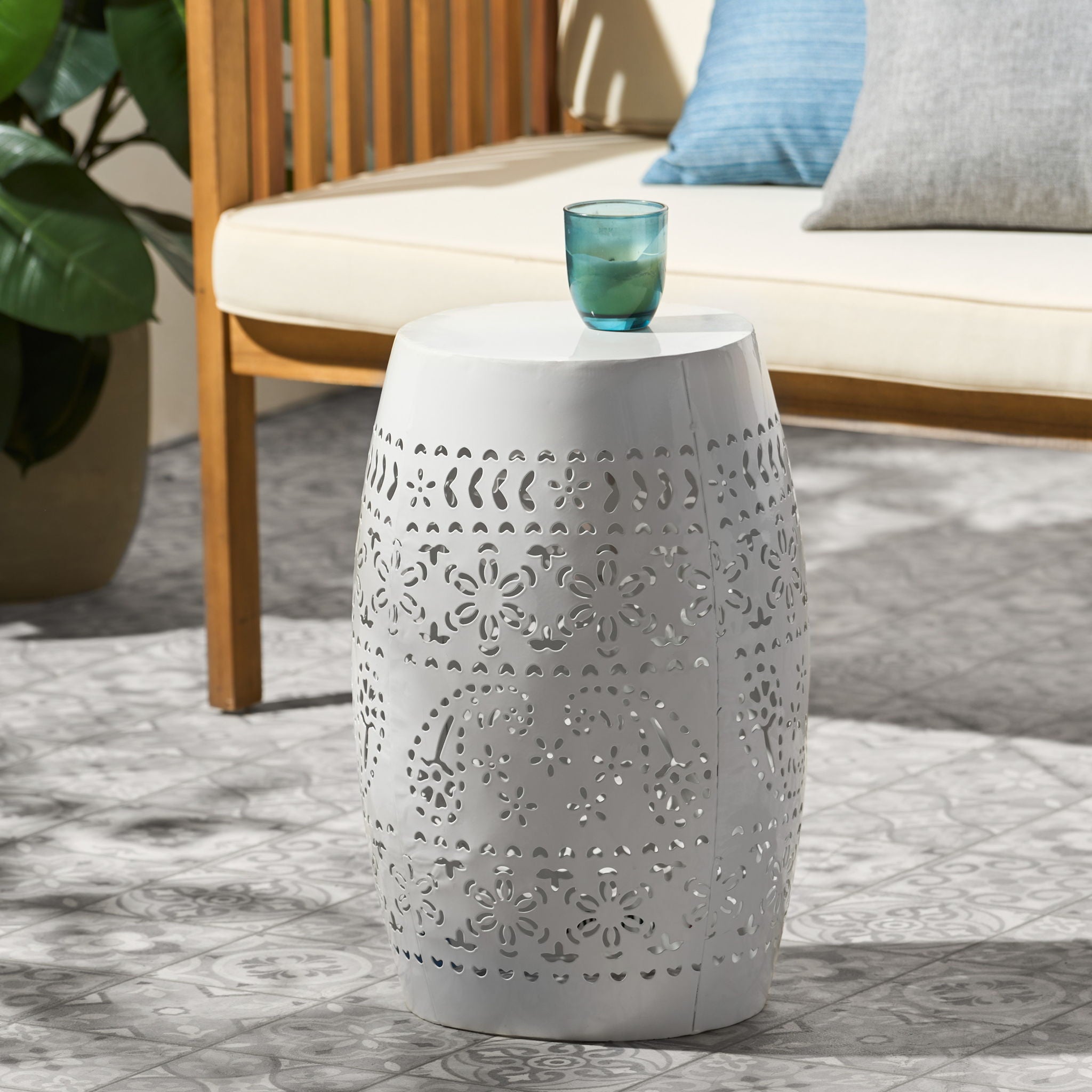 Transitional Ruby - Side Table With Lace Cut Design - White - Best Buy Furniture
