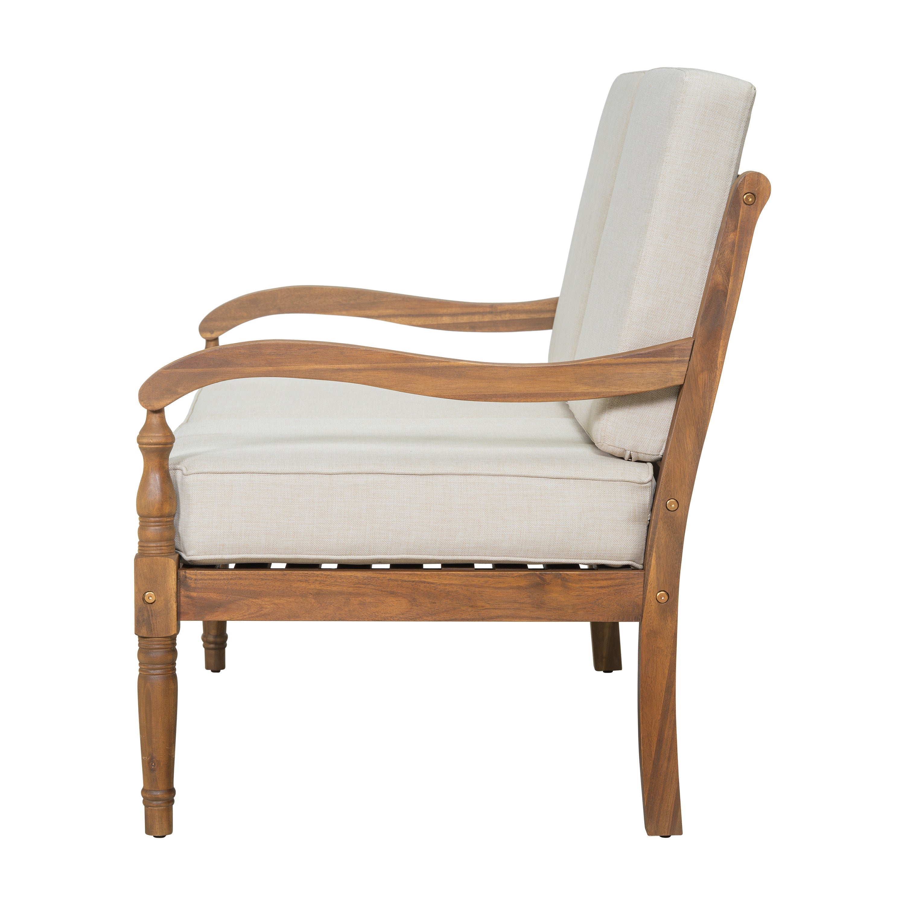 Outdoor Acacia Wood Loveseat with Cushions, Natural Finish with Beige Fabric