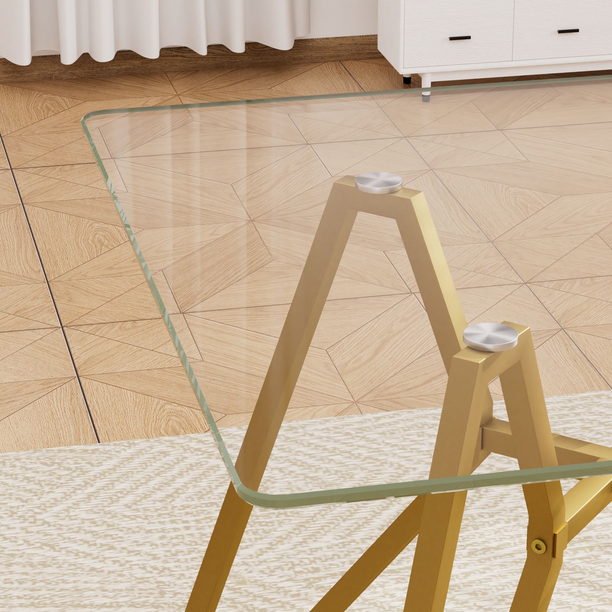 Modern Glass Dining Table With Metal Legs