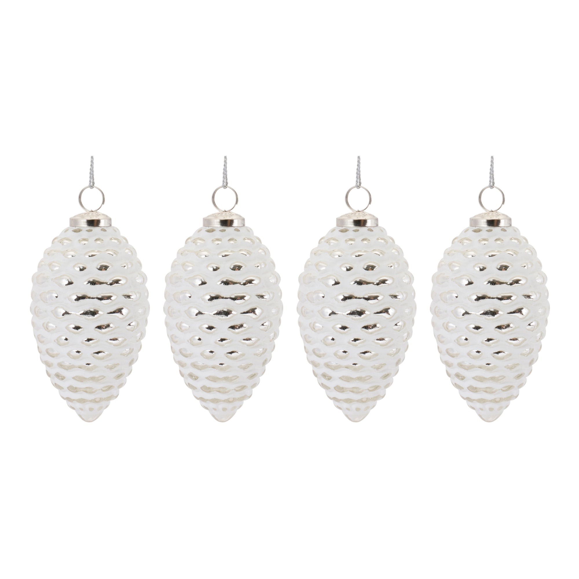 Frosted Glass Pinecone Ornament (Set of 4)