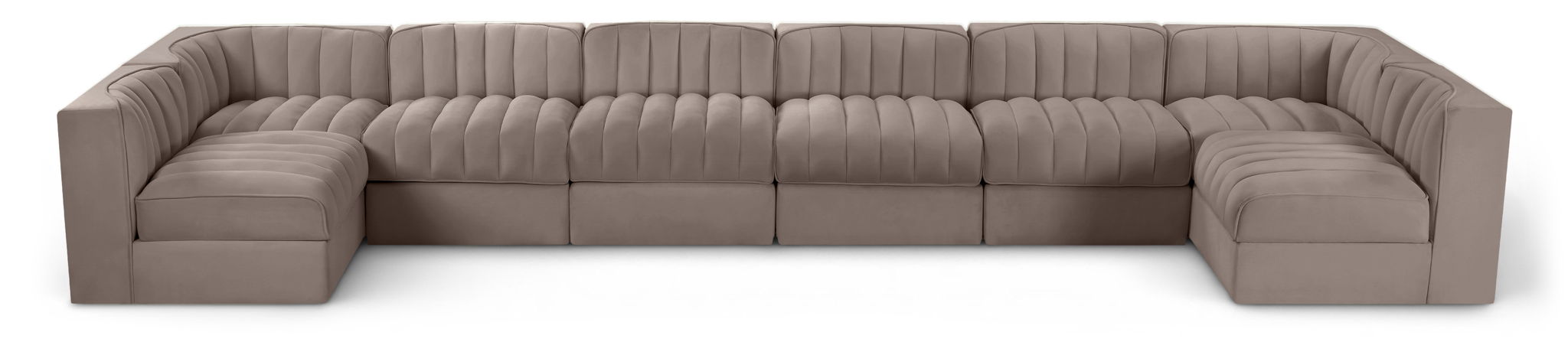 Rummi - Velvet Performance Fabric Upholstered 8 Piece Modular Sectional (With 2 Corner Chairs)