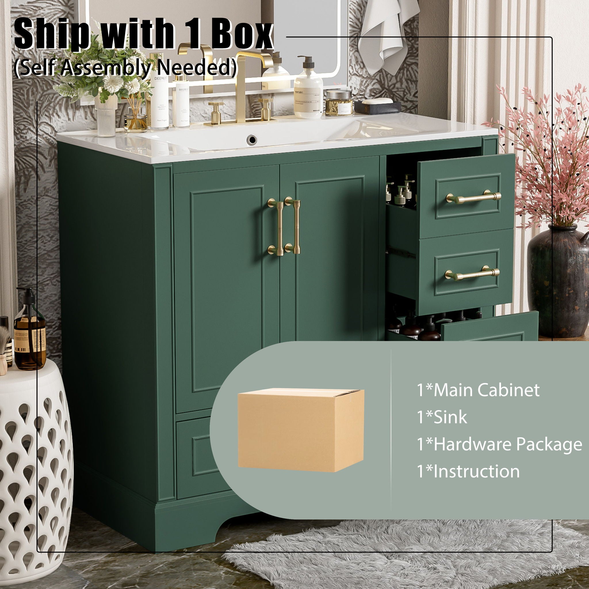 Traditional Bathroom Vanity With Soft Close Doors And Drawers