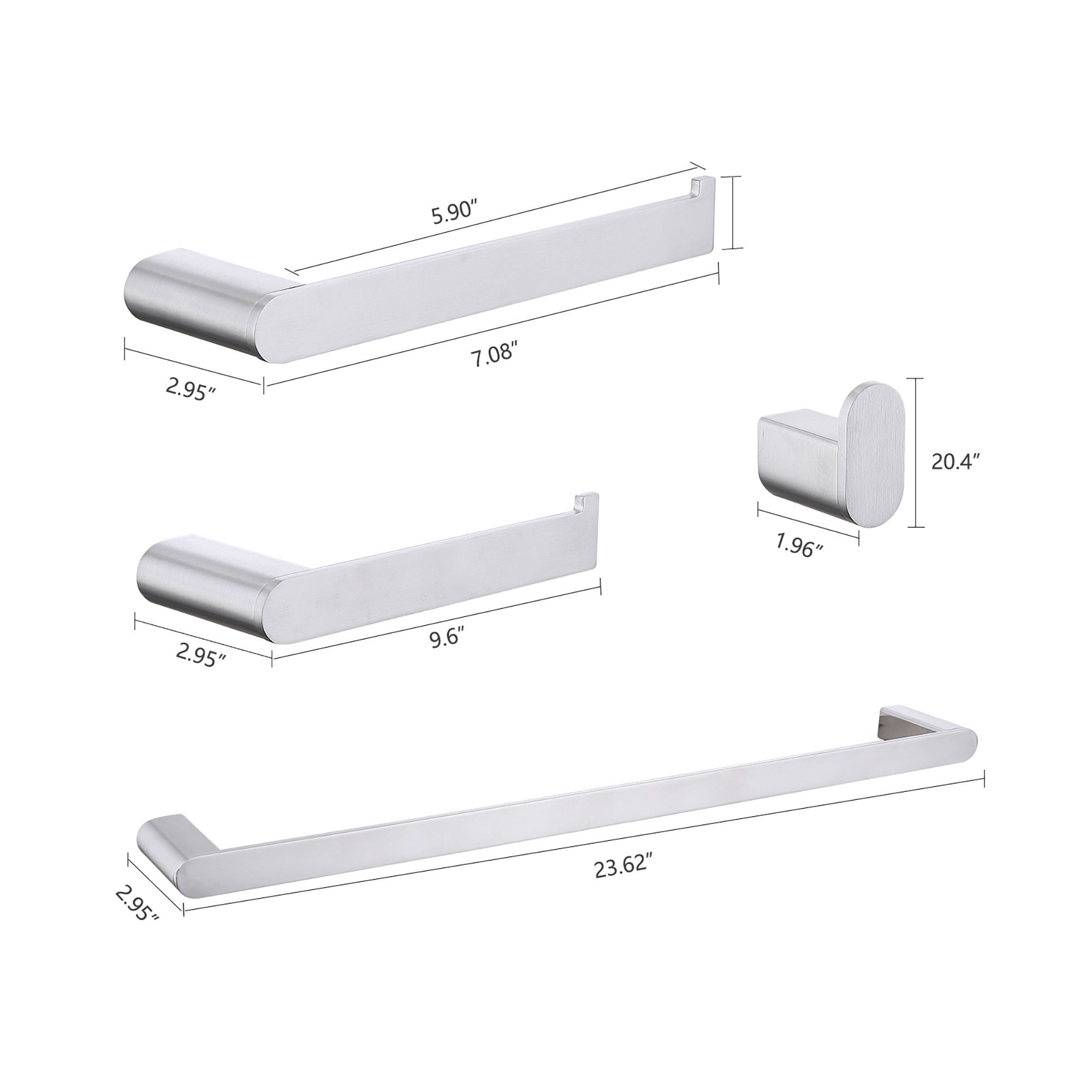 Modern Wall Mounted Bathroom Hardware Set With Robe Hook, Towel Rail, And Tissue Paper Holder - Brushed Nickel
