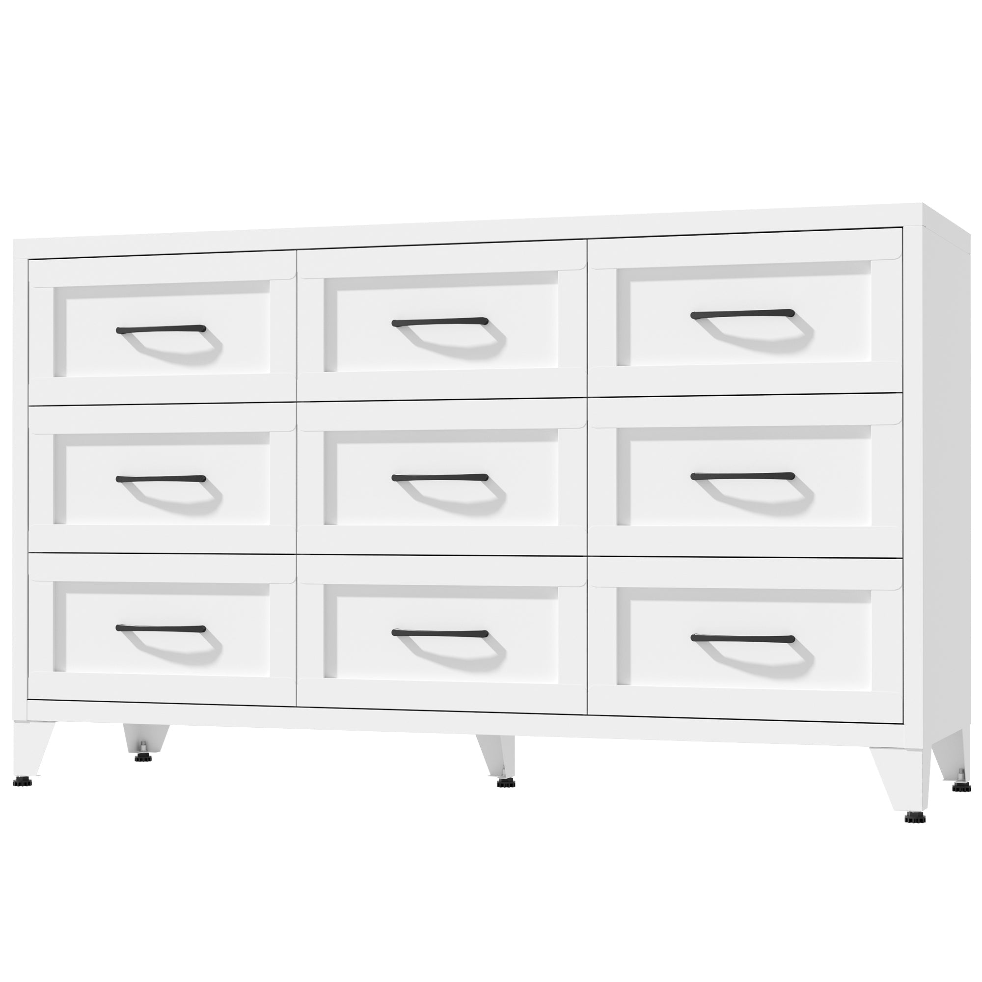 9 Drawer Dresser for Bedroom, Metal Profile Chest of Drawers, White Bedroom Dresser with Storage Drawers for Closet, Hallway, Entryway, Steel Furniture with Quiet-Glide Rails, Easy-Clean & Scratch