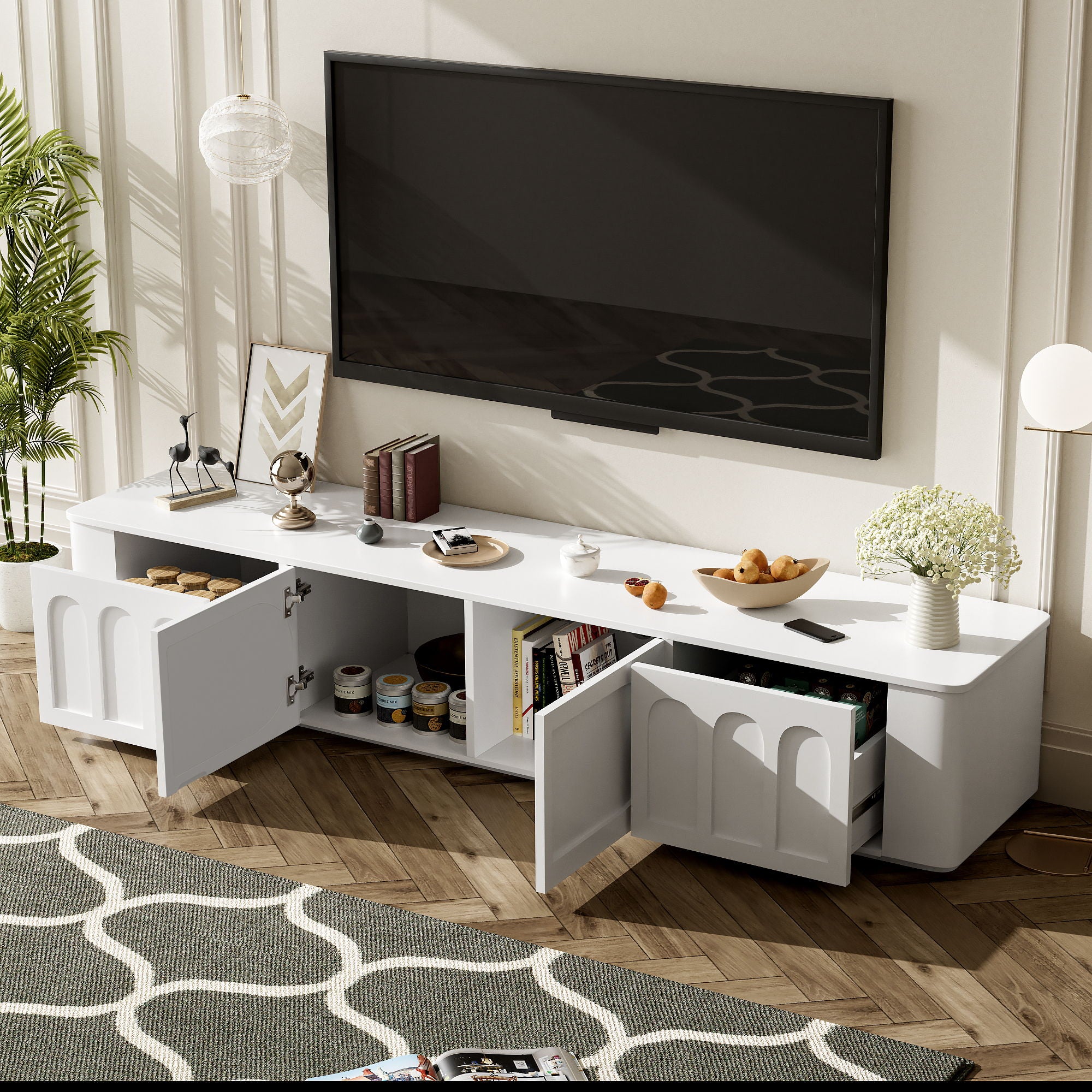 Modern TV Stand With 2 Cabinets And 2 Drawers