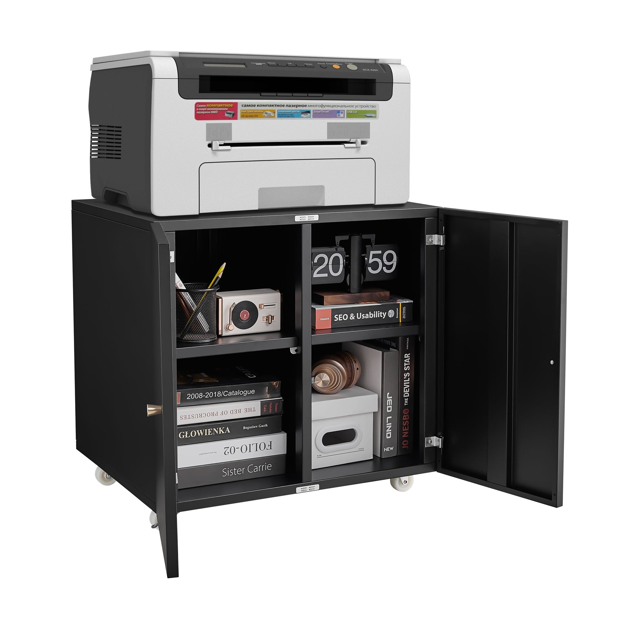 Office Furniture Copier Cabinet 2 Door Steel Copier Stand Mobile Pedestal File Printer Stand - Best Buy Furniture