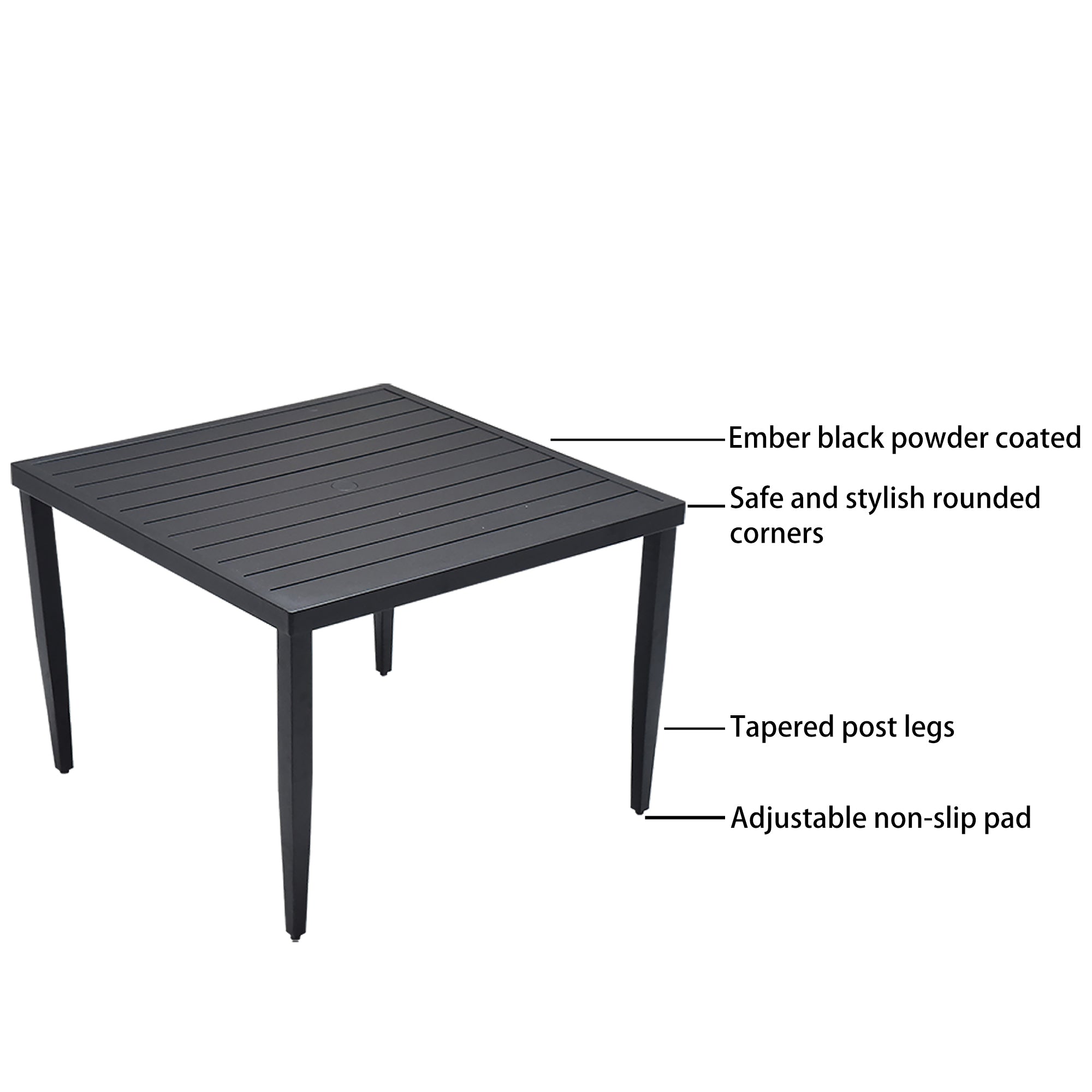 5-piece outdoor patio aluminum furniture, modern dining set, ember black