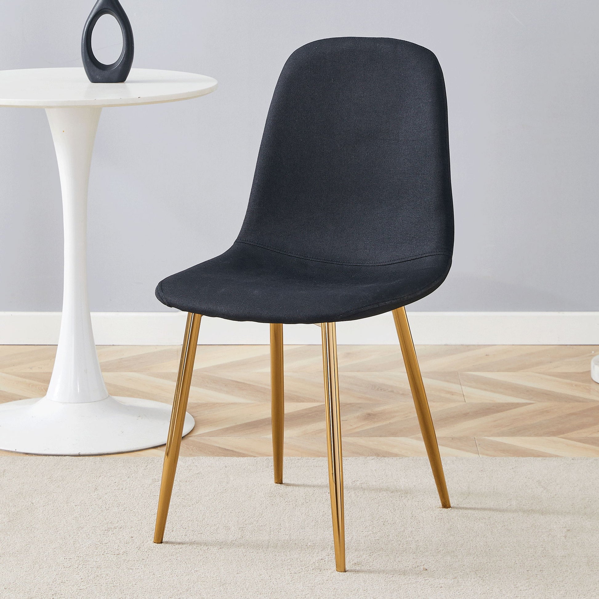 Luxury Simple Chair (Set of 4) Linen Cotton High Resilience Dining Chair With Metal en Legs - Black / Gold - Best Buy Furniture