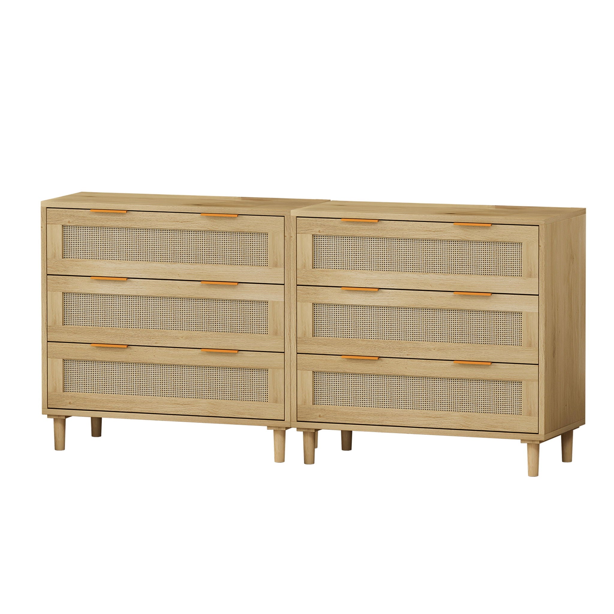 3 Drawers Rattan Storage Cabinet Rattan Drawer, For Bedroom, Living Room, Dining Room, Hallways (Set of 2) - Oak - Best Buy Furniture