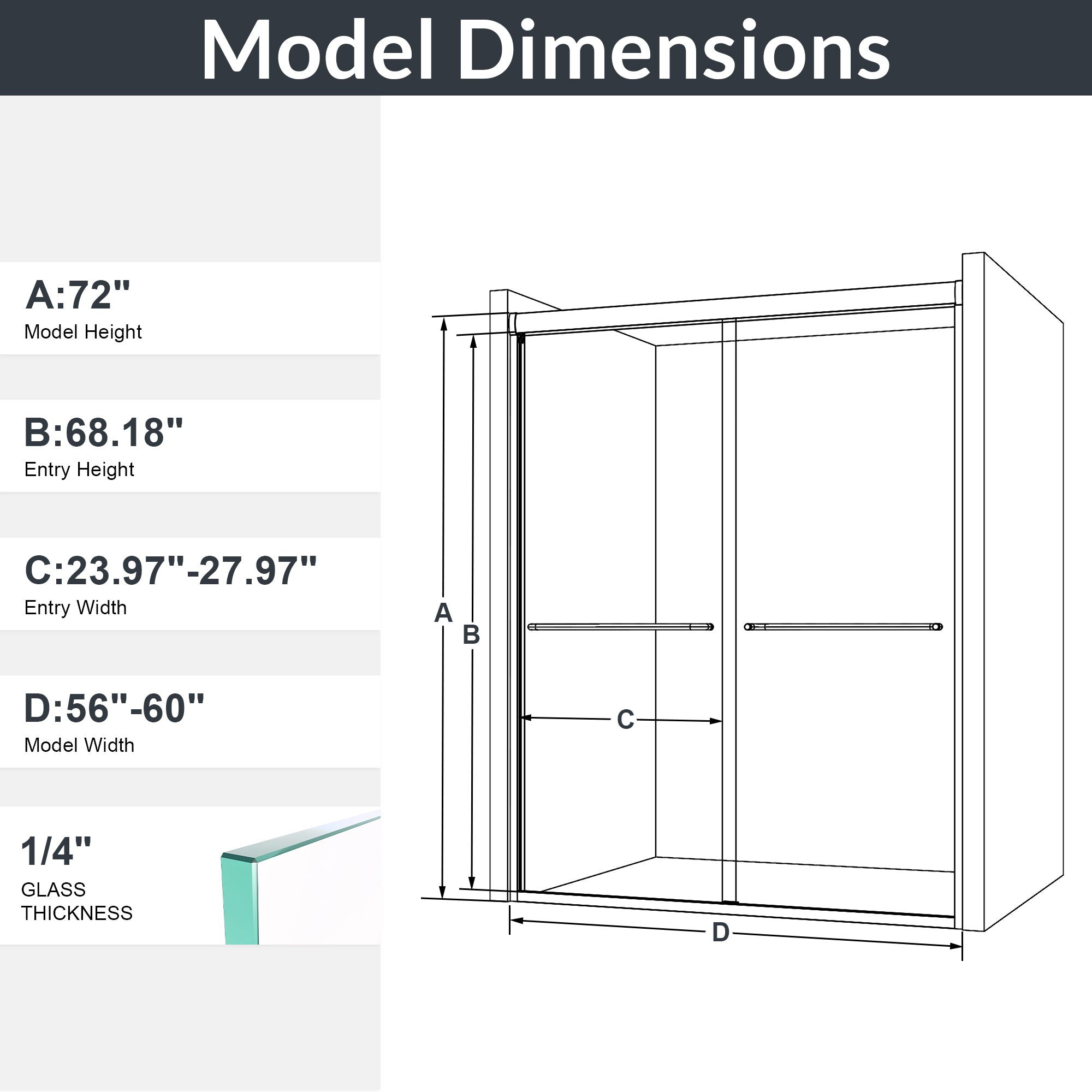 Modern Semi Frameless Double Sliding Shower Door