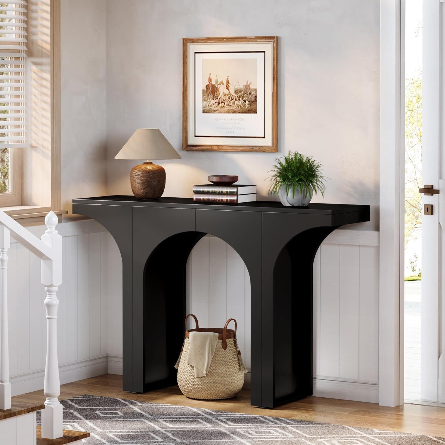 Console Table With Arched Base For Entryway - Black