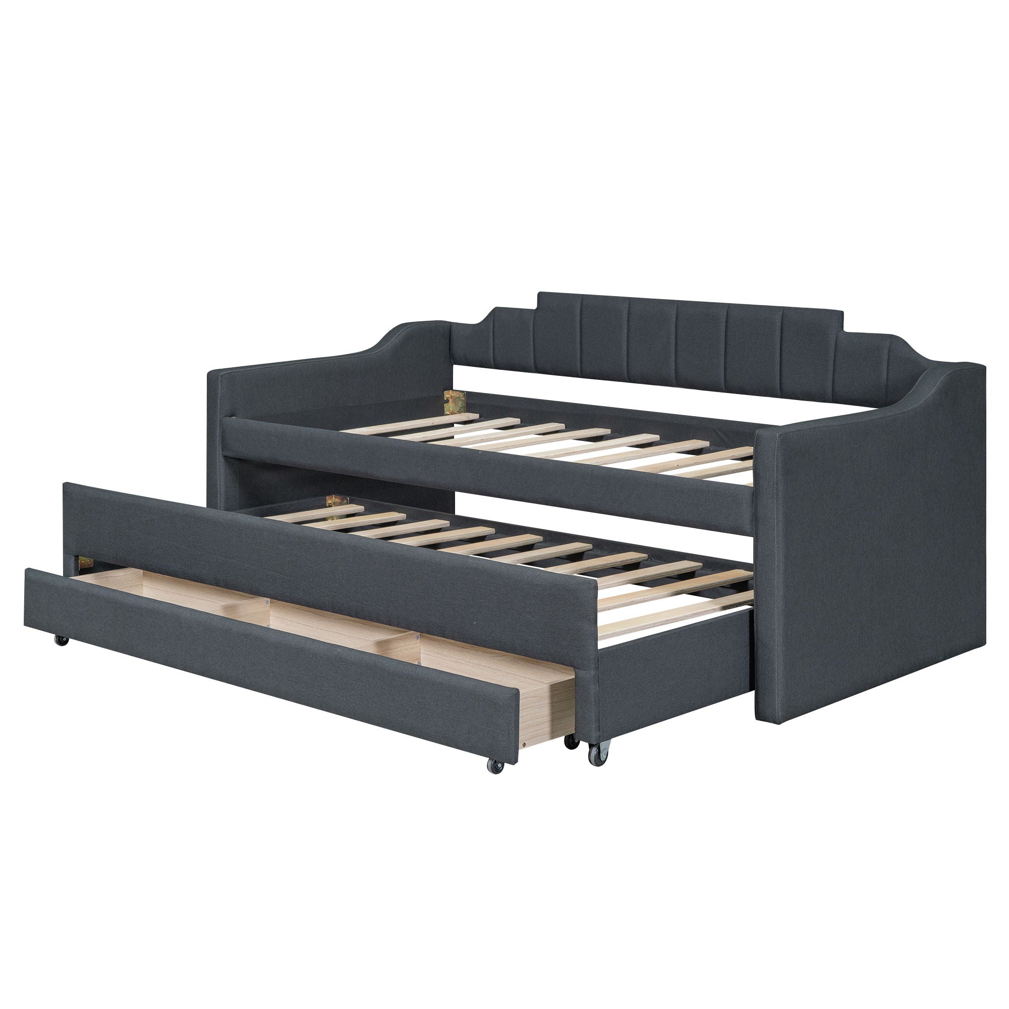 Upholstered Simple Design Daybed With Trundle And 3 Drawers