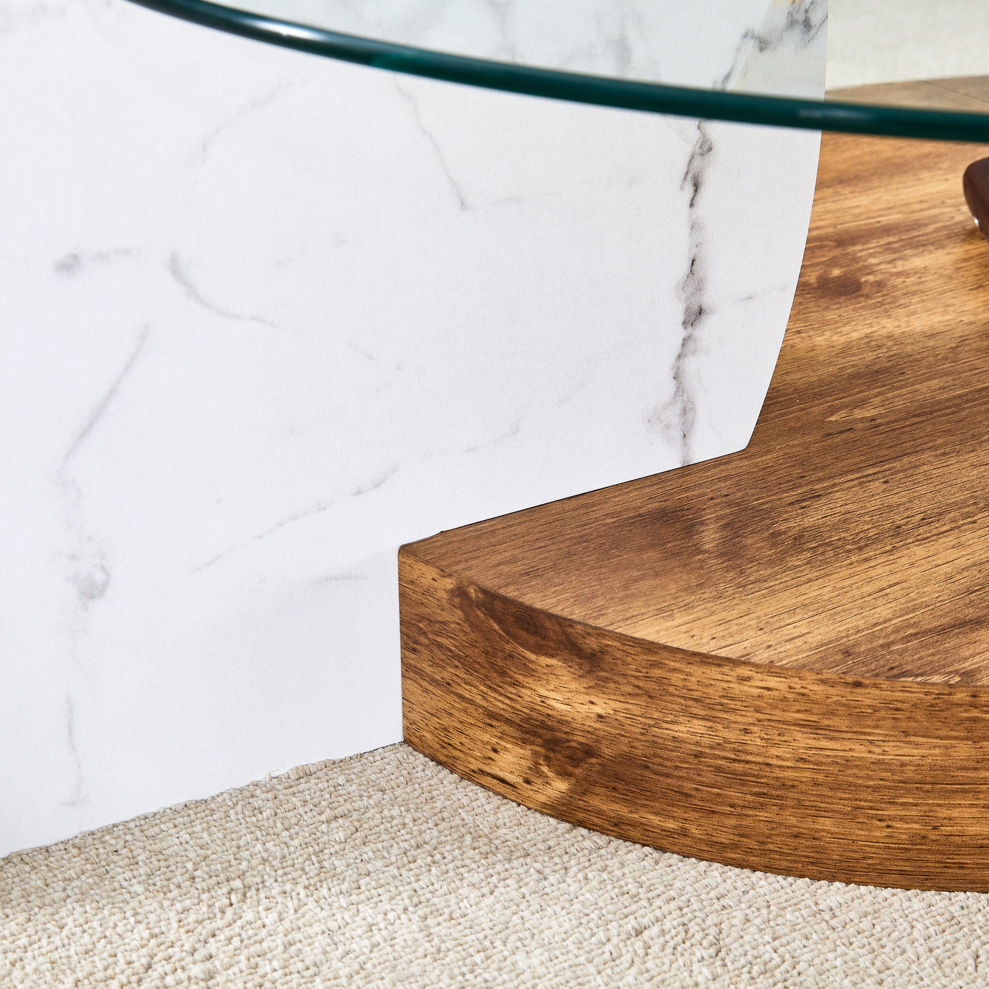 Contemporary Artistic Double Layer Coffee Table,Tempered Glass Top