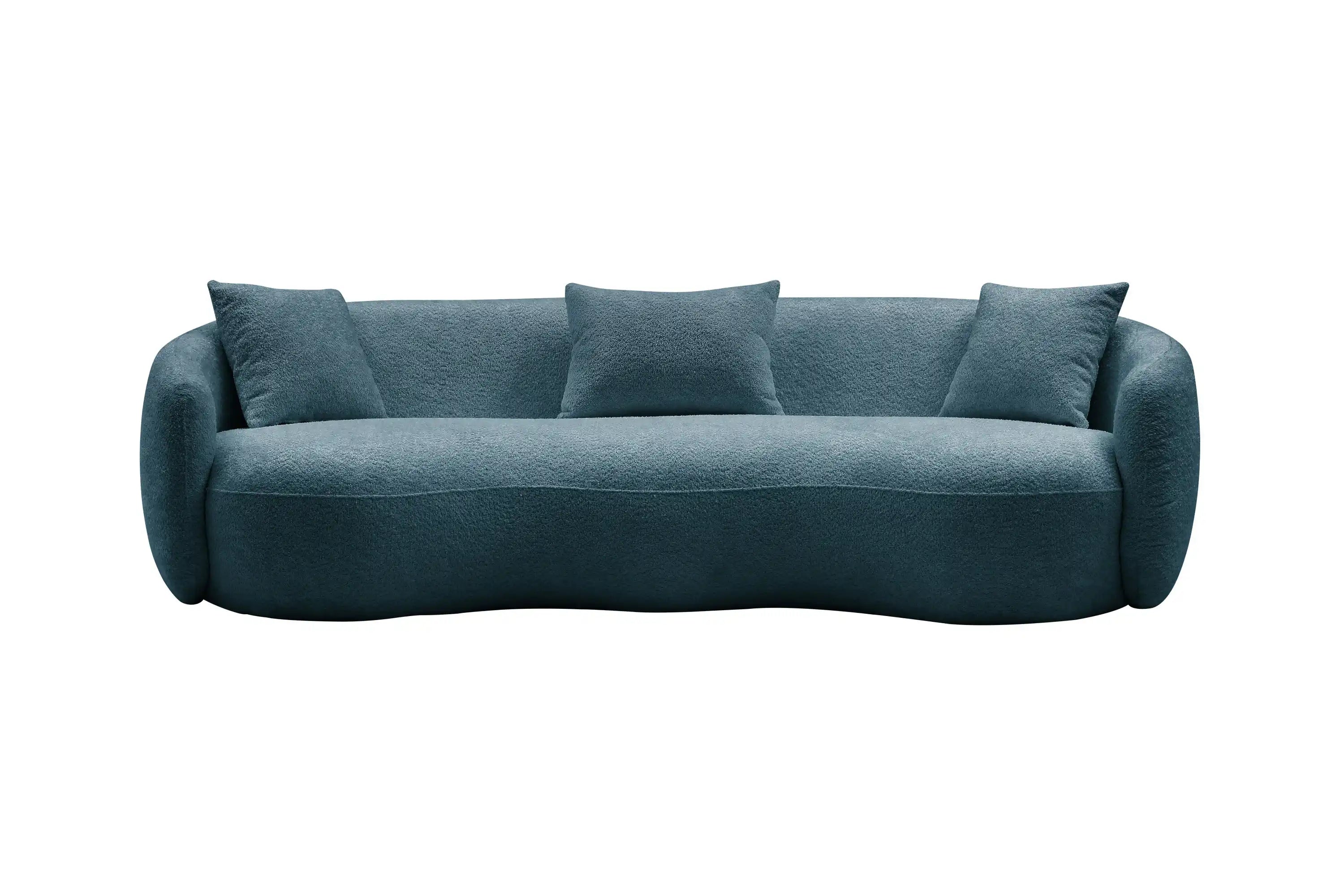 Modern Curved Sofa,  Boucle Fabric Couch for Bedroom, Office, Apartment Blue