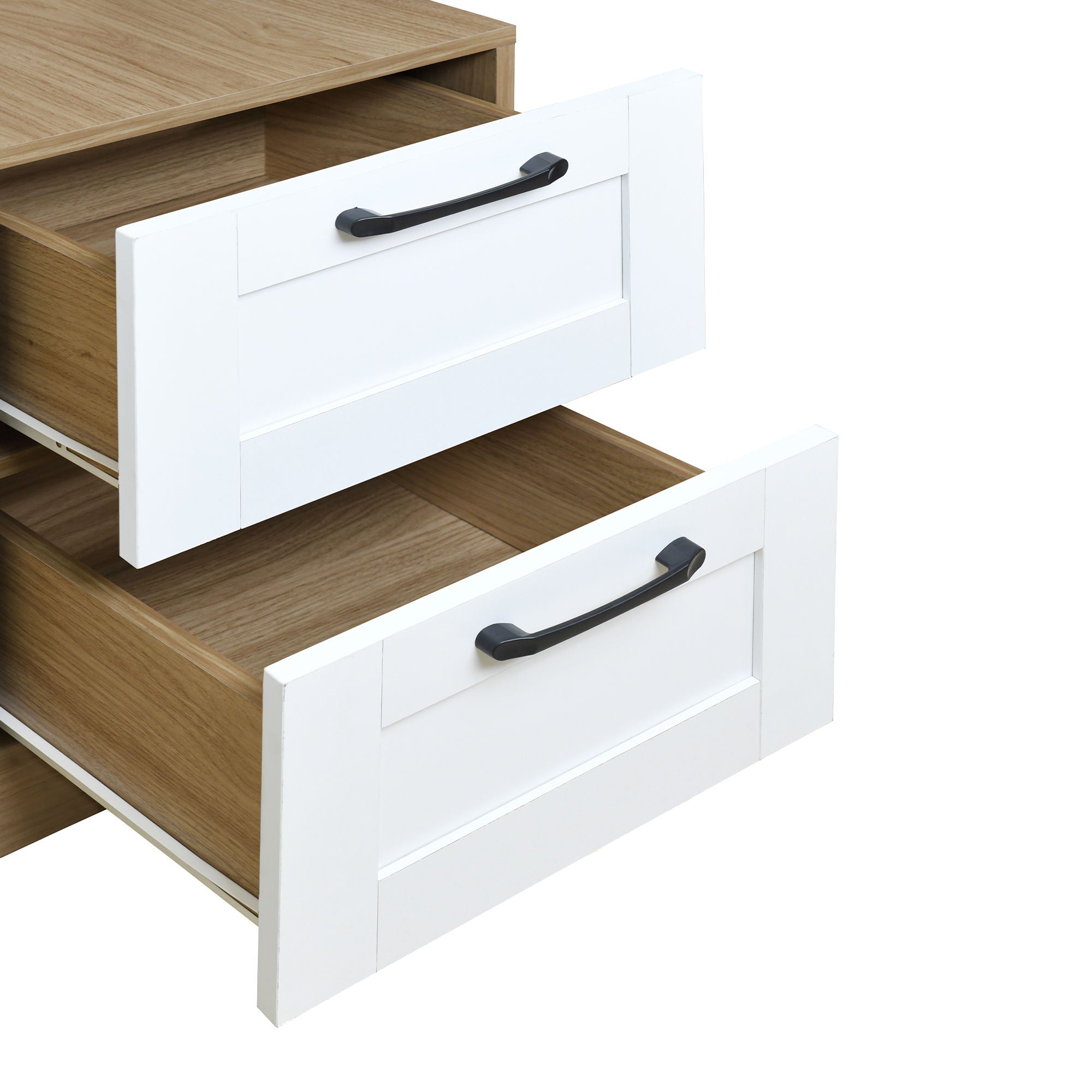 3 Door Storage Wardrobe For Dedroom With Shelves And 2 Drawers, Side Storage Shelves