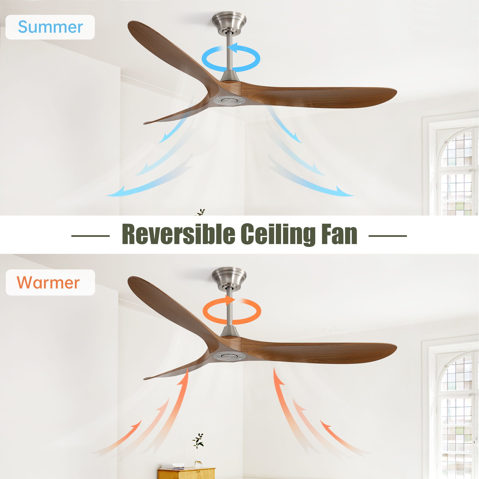 Outdoor Ceiling Fan No Light With 3 Blades Smart App Control - Brushed Nickel
