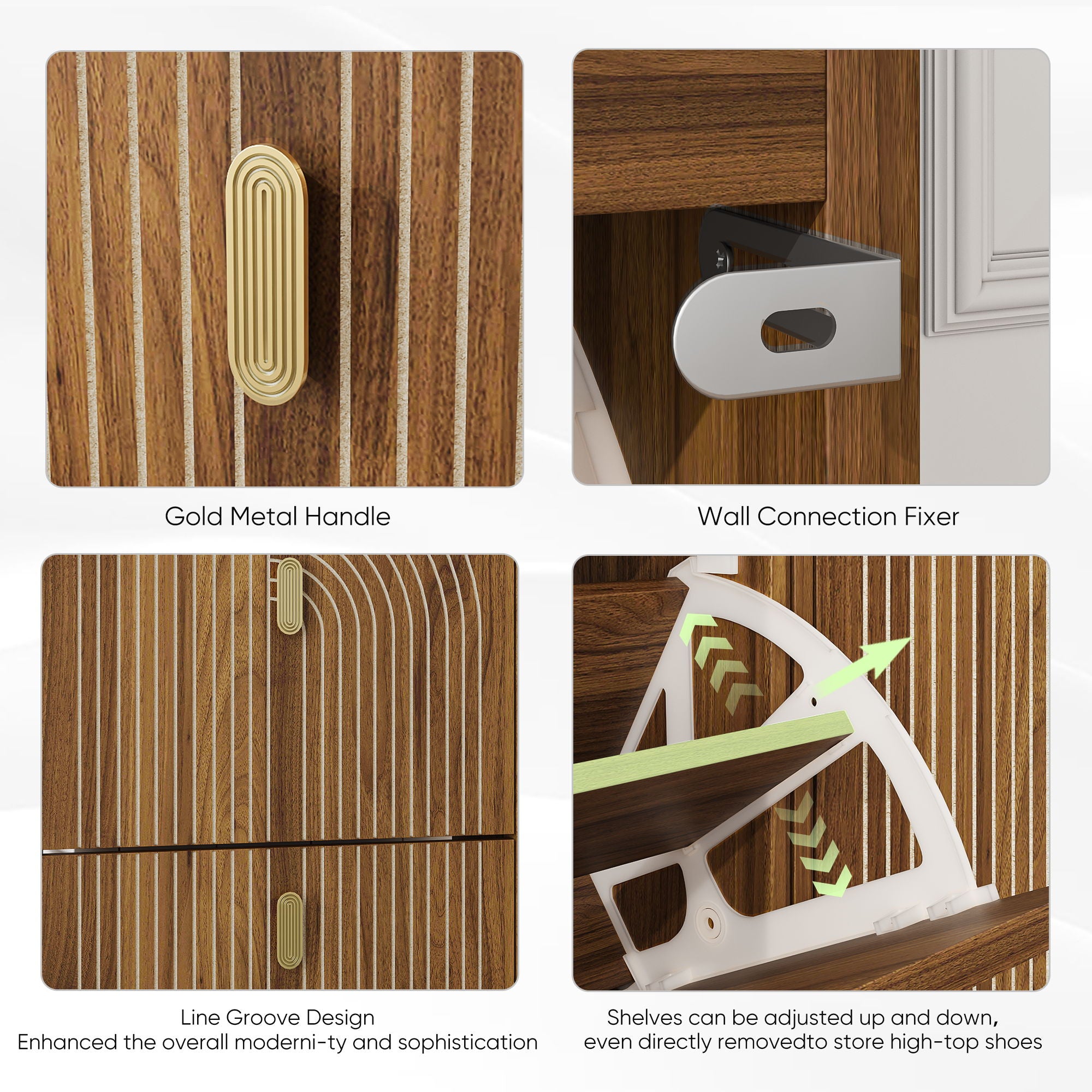 Modern Minimalist Shoe Storage Cabinet With 2 Flip Drawers And Metal Handles - Brown - Best Buy Furniture