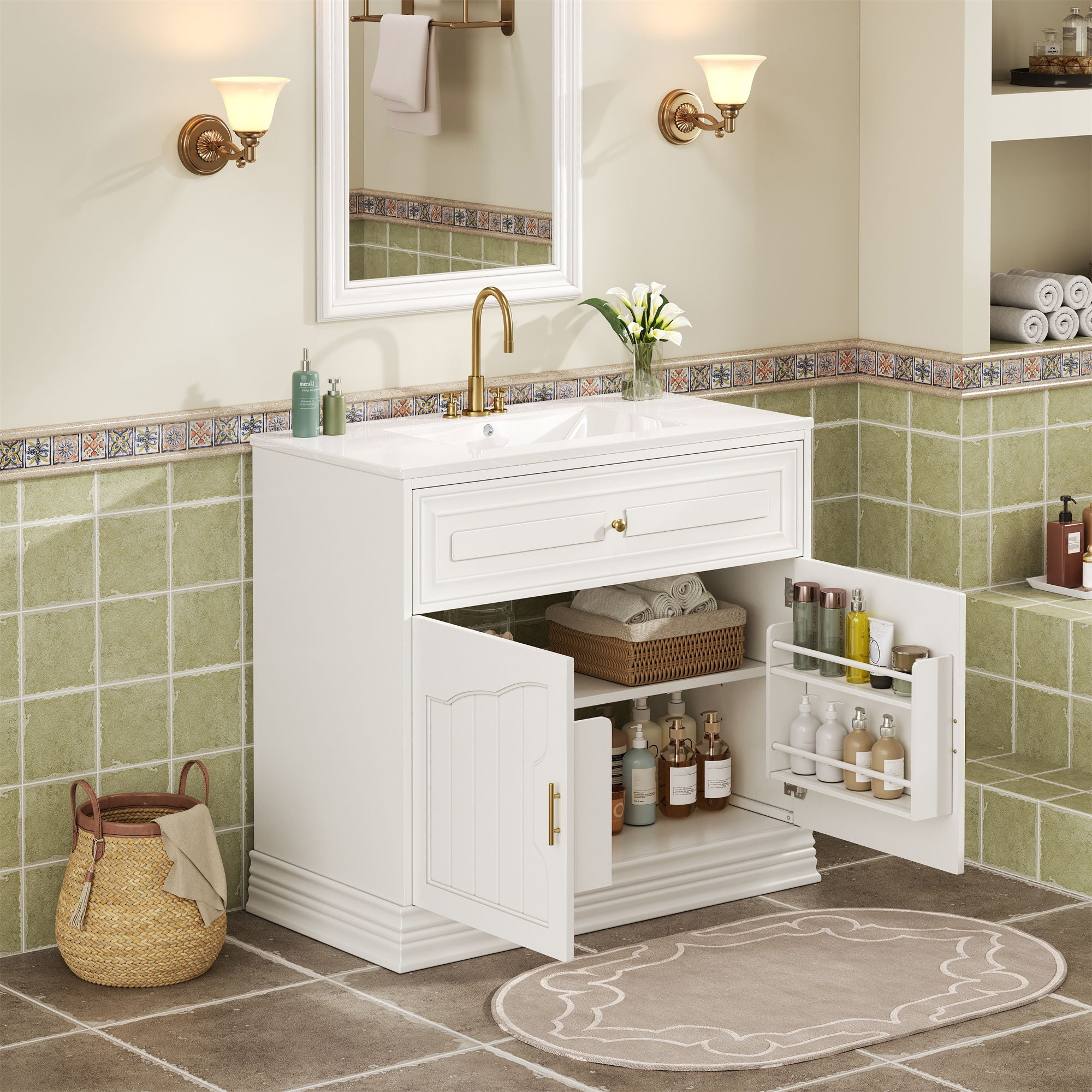 Bathroom Vanity With Sink, Cabinet With 2 Soft Closing Doors