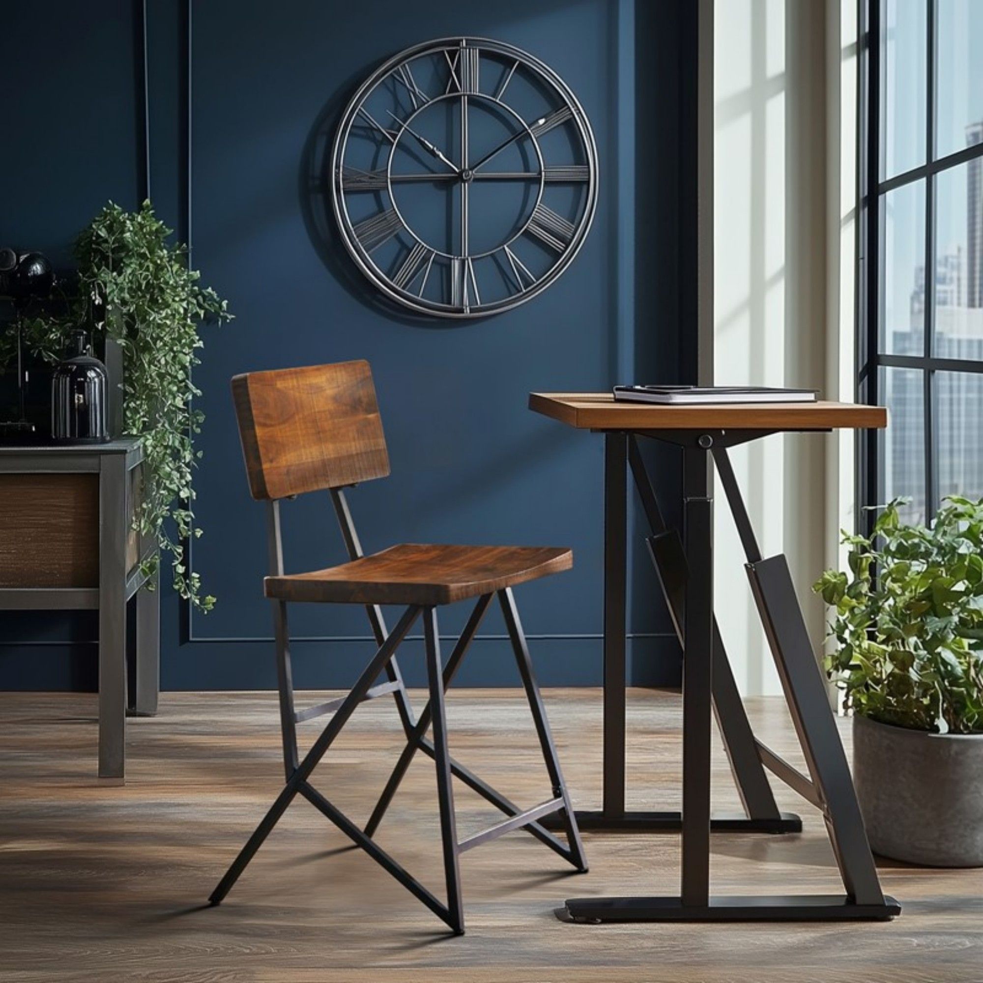 Trestle Counter Stool With Reclaimed - Reclaimed Brown / Gun Metal