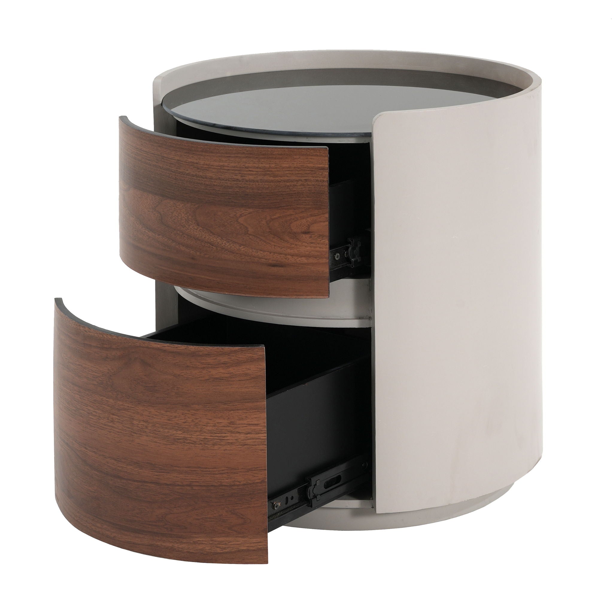 Italian Retro Double Storage Round Side Table - Gray Brown
