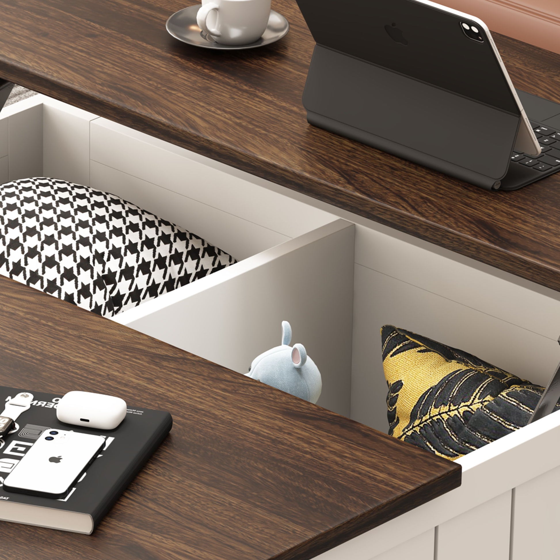 Farmhouse Style Lift Top Coffee Table With Storage And Charging Station - White Wood - Best Buy Furniture