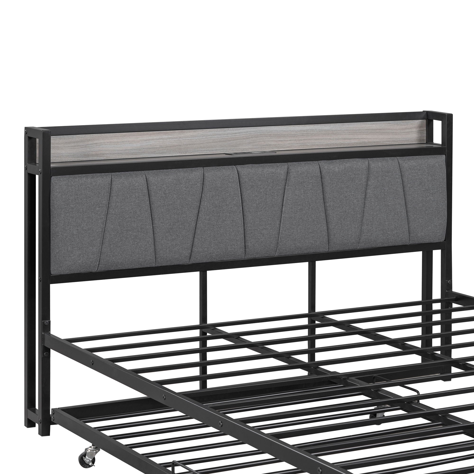 Platform Bed Frame With Trundle, USB Ports And Slat Support, No Box Spring Needed