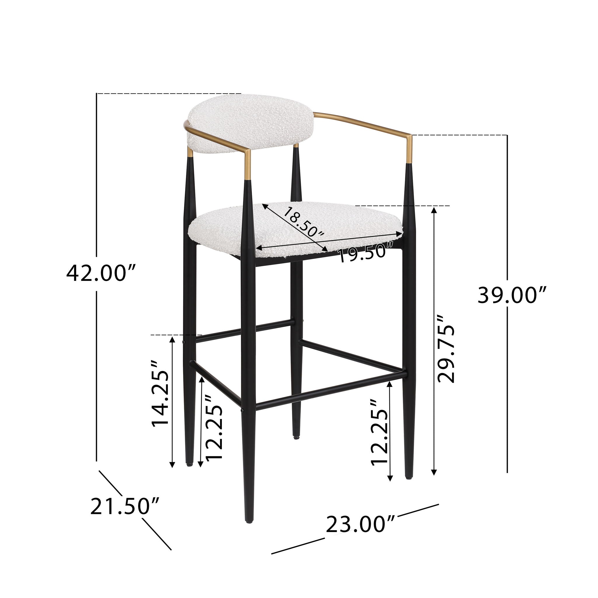Barstools (Set of 2), Counter Height Upholstered Bar Stools With Backs And Iron Legs For Kitchen Island - Beige