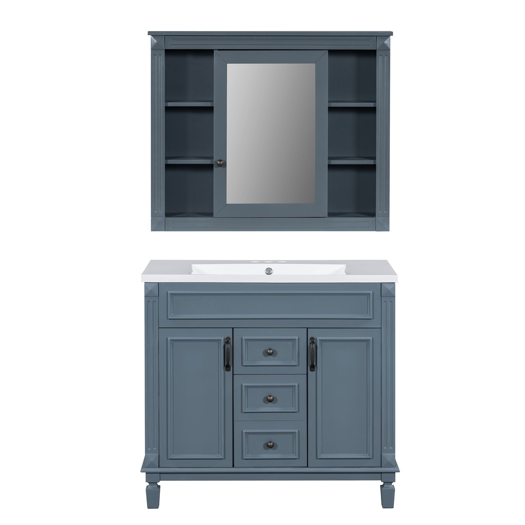 Bathroom Vanity With Top Sink, Mirror Cabinet, 2 Soft Closing Doors & 2 Drawers