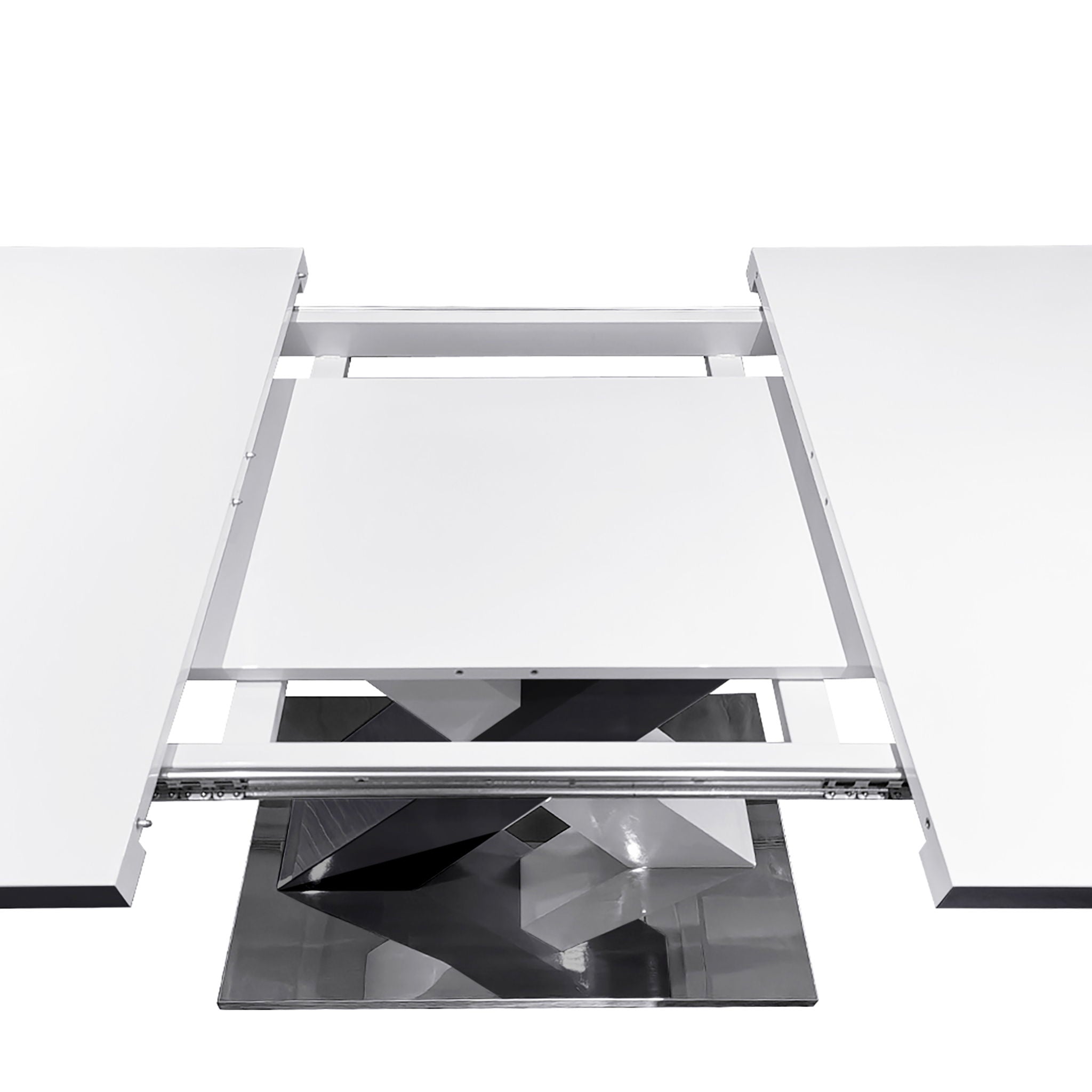 Rectangle Dining Table, Stretchable, Table Top With X Shape And Legs And Base - White / Black