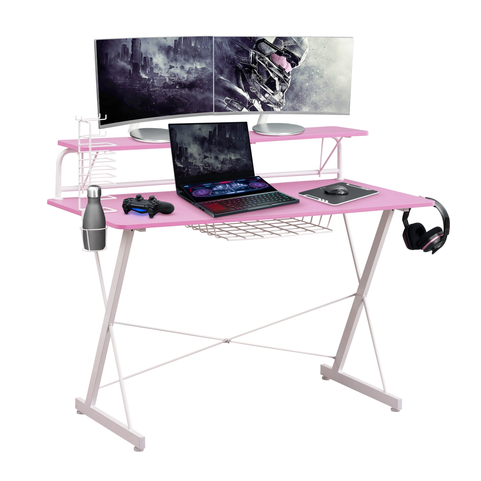 Techni Sport TS-200 Carbon Computer Gaming Desk with Shelving, Pink - Best Buy Furniture