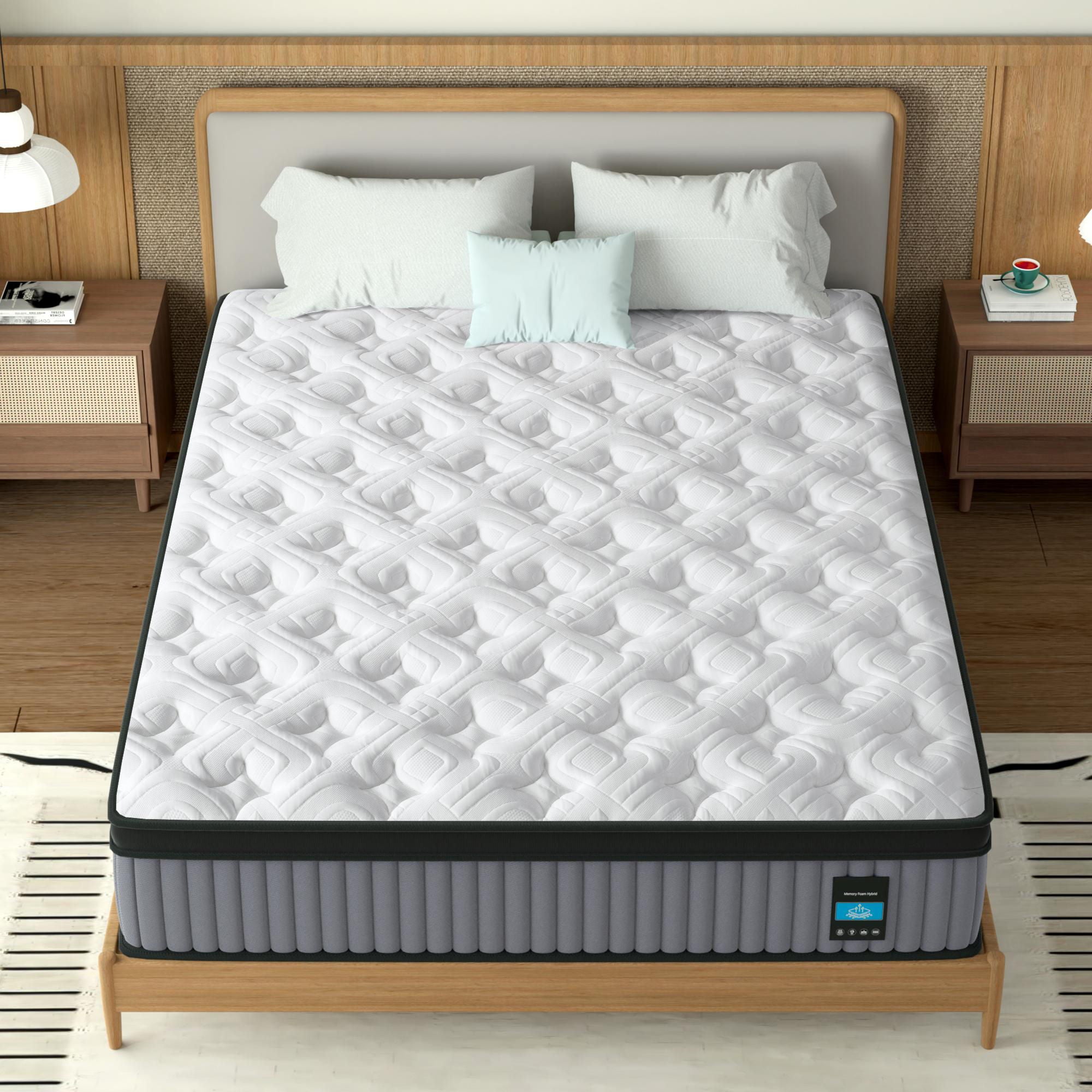 14" King Hybrid Mattress, Memory Foam & Pocket Spring Bed, Cooling, Pressure Relief, Back & Hip Support - Gray / White